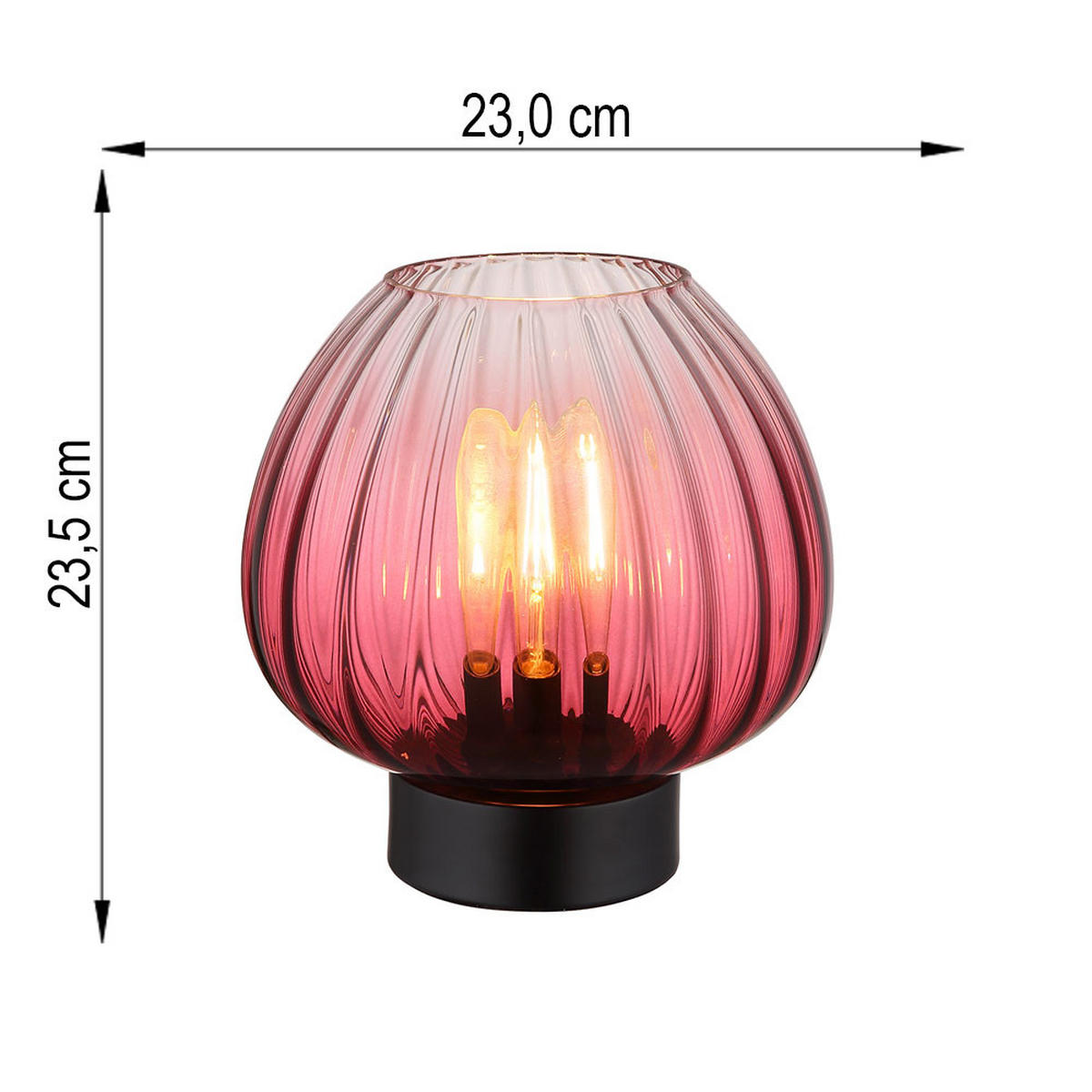 TISCHLEUCHTE SOLVEIG, Glas, rot/schwarz matt, Kabelschalter - Rot, Glas (23/23/23.5cm) - Globo Lighting