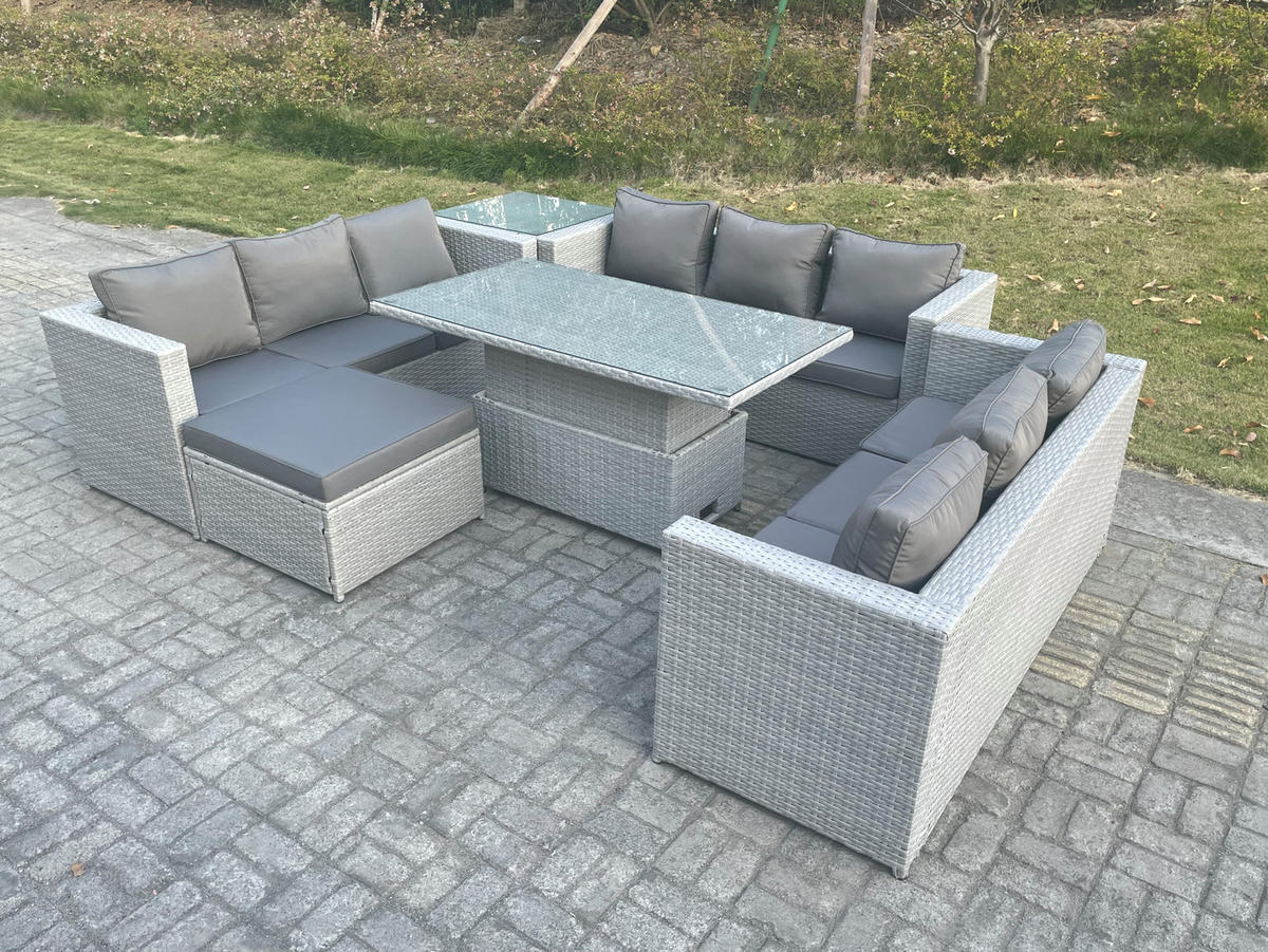 GARTENMÖBEL SET mit höhenverstellbarer Tisch Polyrattan Helles Grau 6-teilige - Hellgrau, Metall - Fimous