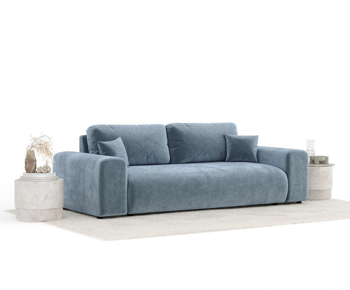 3-SITZER-SOFA Zanzibar Blau Grau Samtstoff - Blaugrau/Schwarz, Holz/Holzwerkstoff (213/79/108cm) - Maison de Reve
