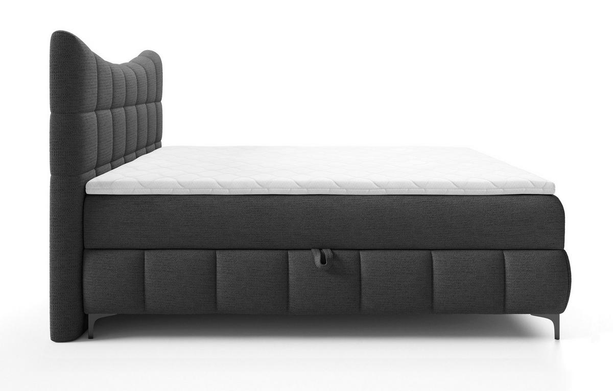 BOXSPRINGBETT 200x200 Almera, Chenille, Bettkasten, Matratze, Schwarz - Schwarz, Holz/Textil (200/200cm) - Emporius