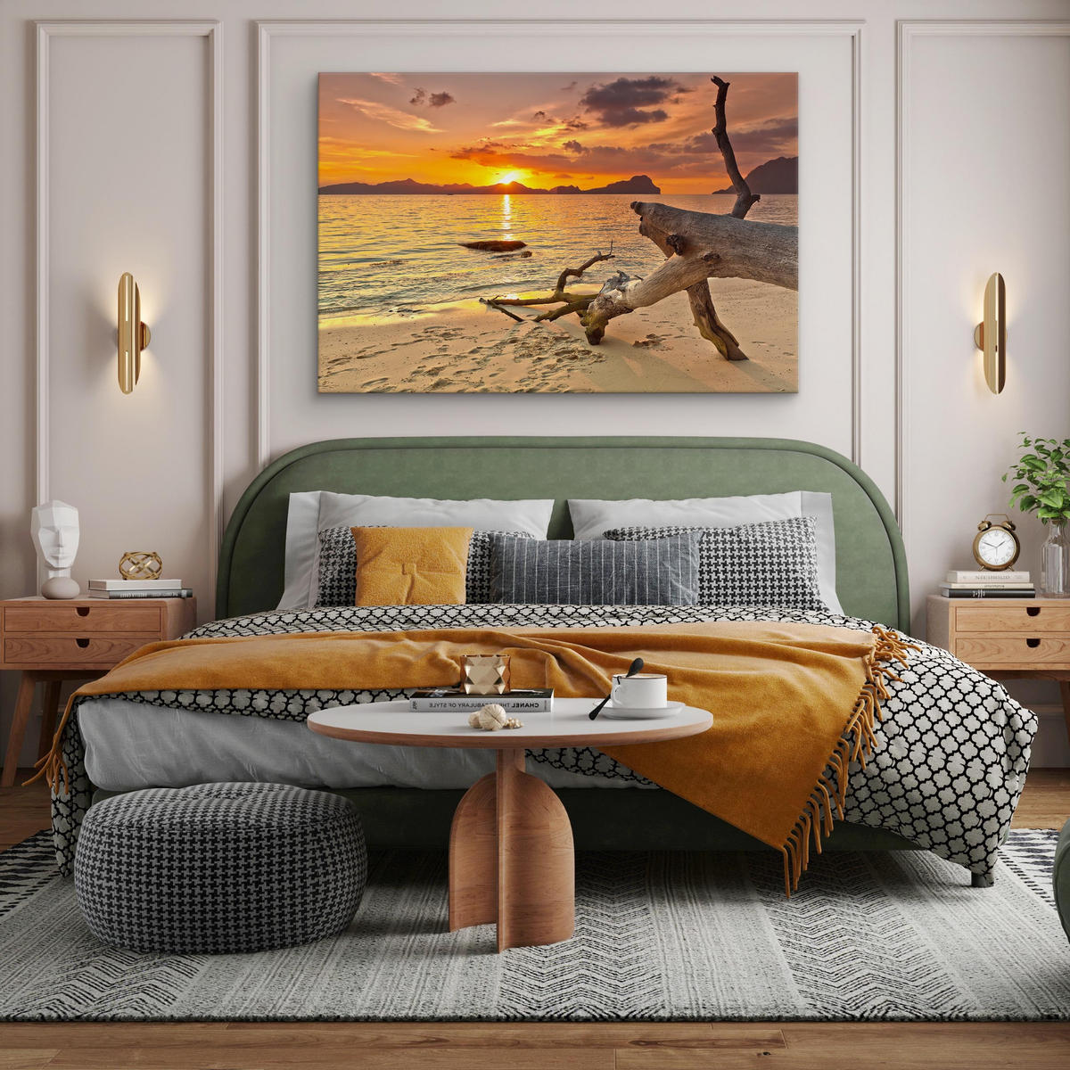 LEINWANDBILD Sonnenuntergang am Strand 120x80 - Beige/Rot, Textil (120/80cm) - Muralo