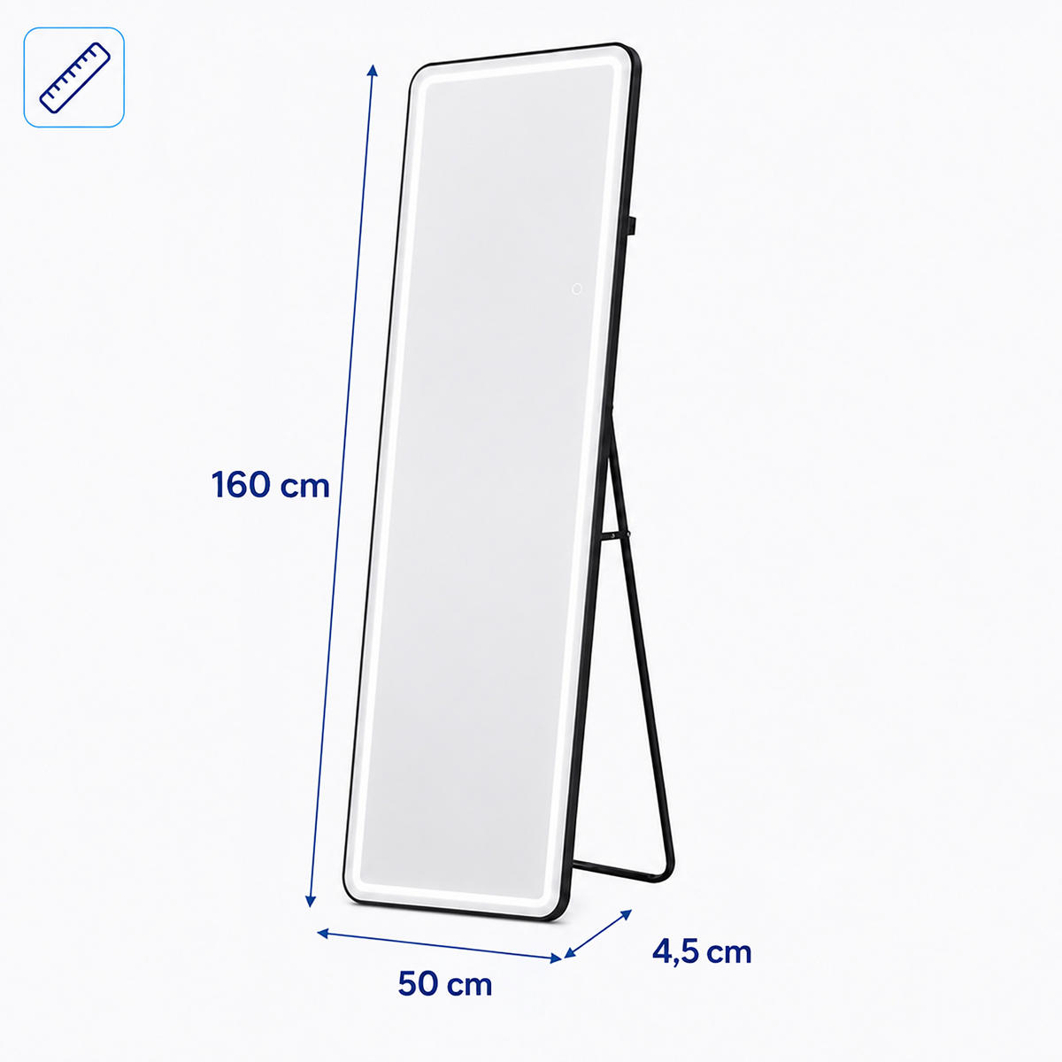 OGLEDALO Crno pravokutno LED rasvjeta 160x50 cm - crna, staklo/drvni materijal (50/160/4.5cm) - Relaxdays