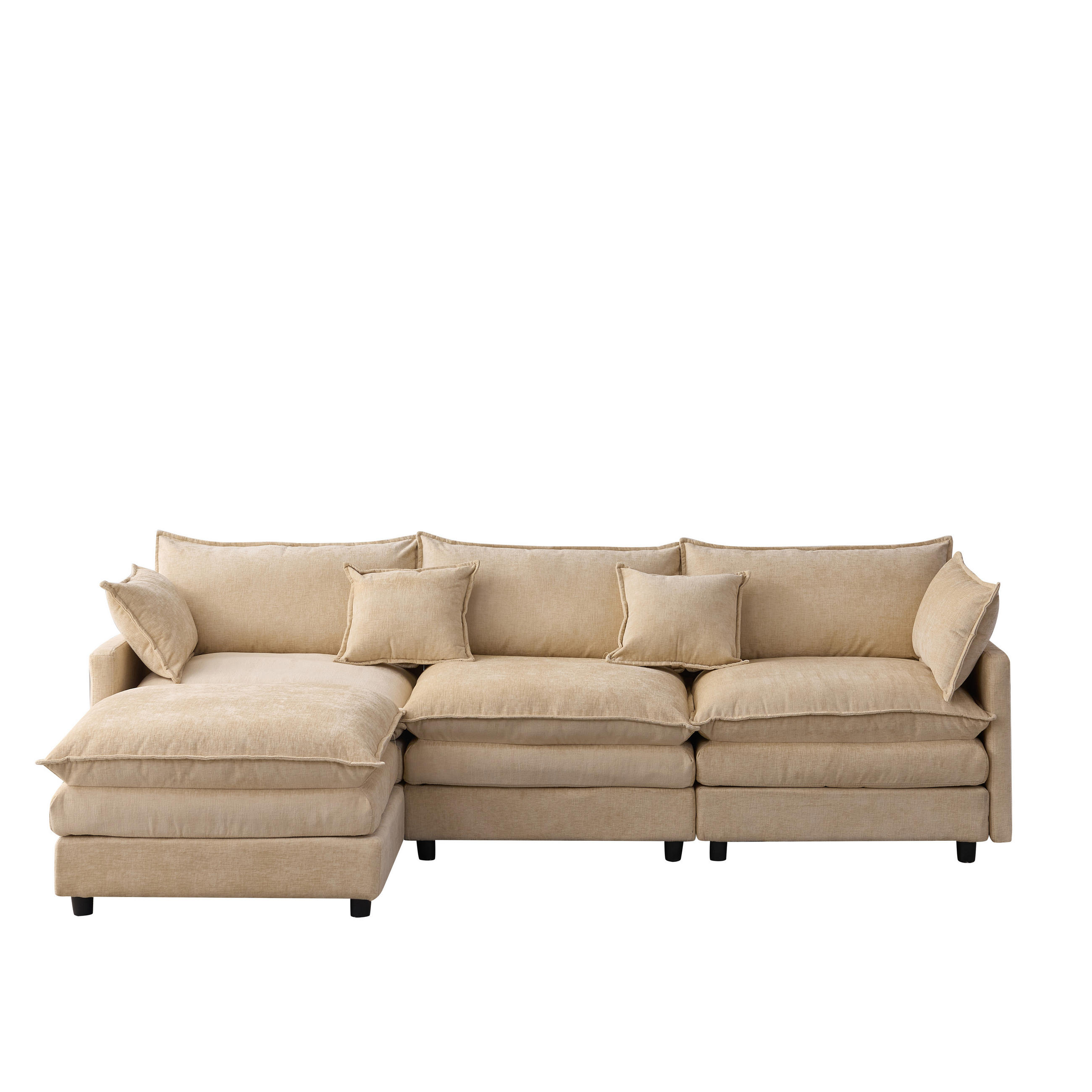 ECKSOFA 267/154/85 cm Leichter Kaffee mit Chaiselongue und Hocker - Cappuccino, Textil (267/154cm) - Oxeza