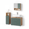 BADMÖBEL-SET Ronco Grün/Goldkraft Eiche 3 Teile, mit Midischrank - Eiche Wotan/Grün, Holzwerkstoff (80/58/41cm) - Livinity®