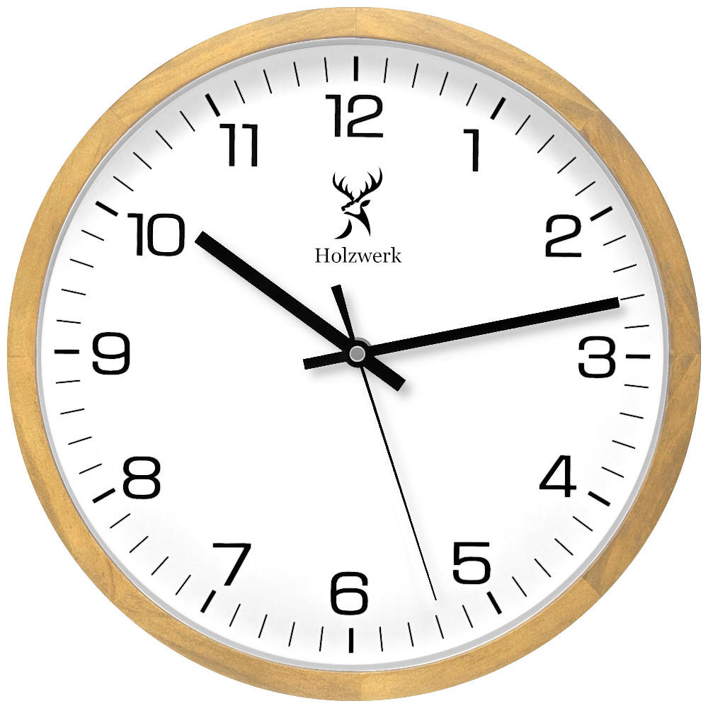 WANDUHR Holz Designer WOLFSBURG Loft Wand Uhr, beige, weiß - Beige/Schwarz, Glas/Holz (30/30/4.2cm) - Holzwerk