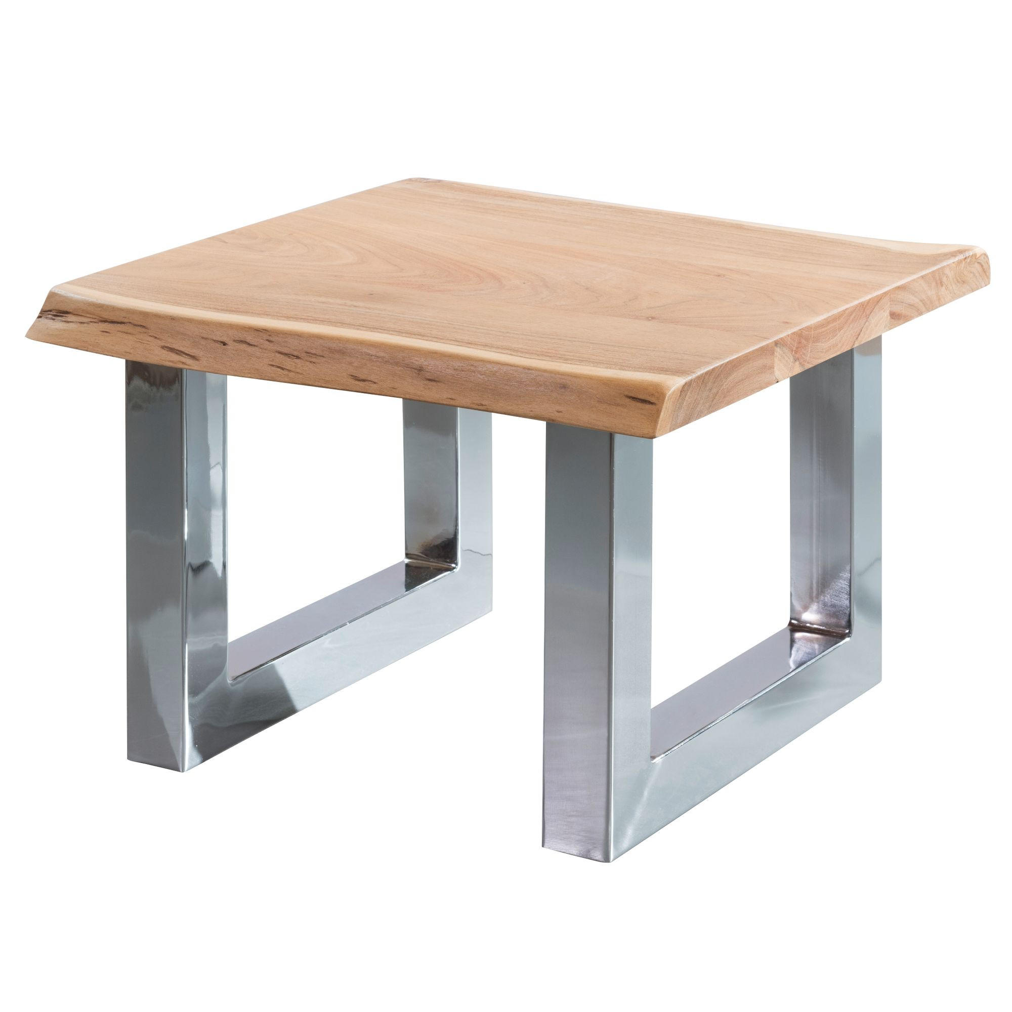 COUCHTISCH aus Massivholz in Braun, Landhaus-Stil mit Baumkanten und Metallbeinen, Maße 58x40x60 cm - Beige/Silberfarben, Holz/Metall (58/60/40cm) - KADIMA DESIGN