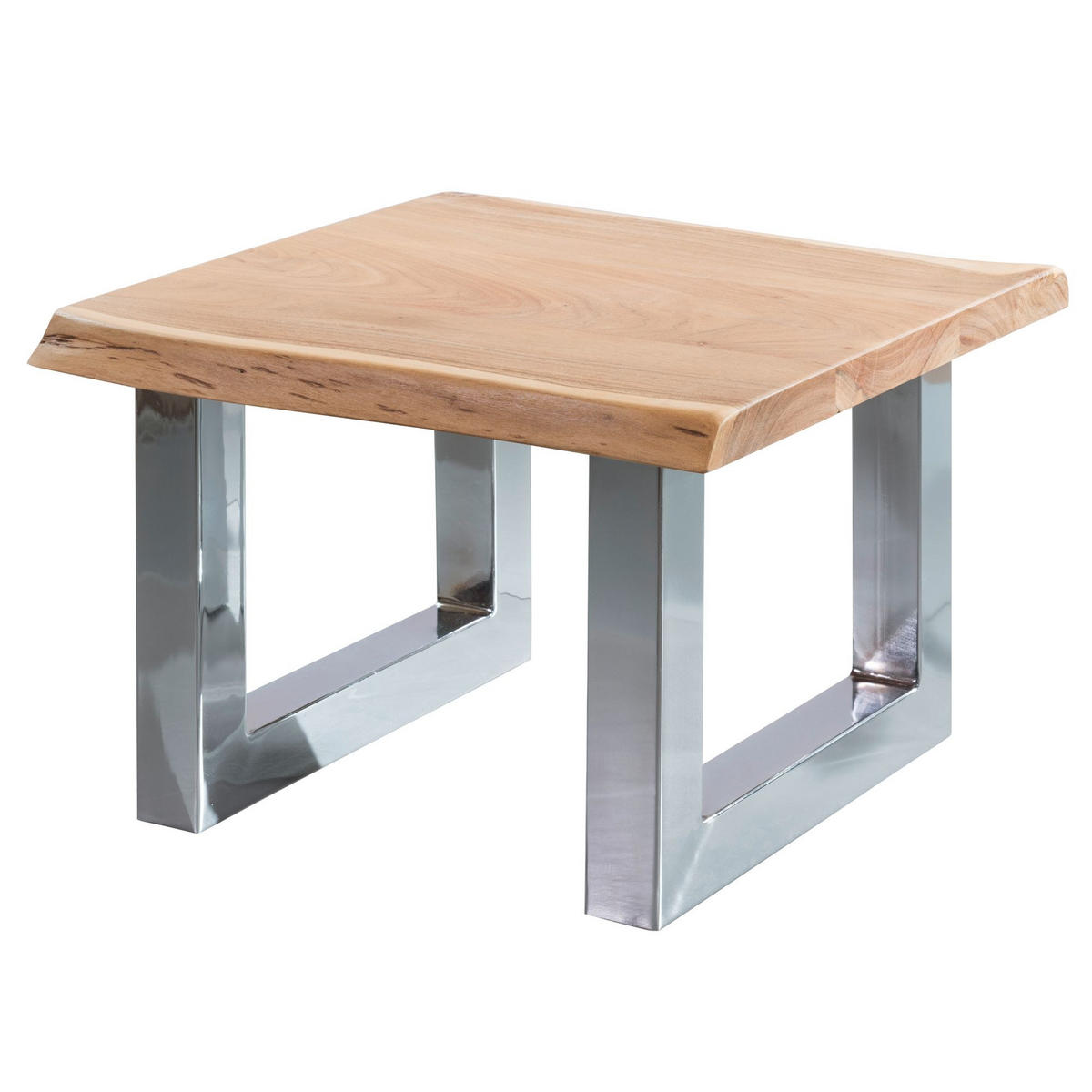 COUCHTISCH aus Massivholz in Braun, Landhaus-Stil mit Baumkanten und Metallbeinen, Maße 58x40x60 cm - Beige/Silberfarben, Holz/Metall (58/60/40cm) - KADIMA DESIGN