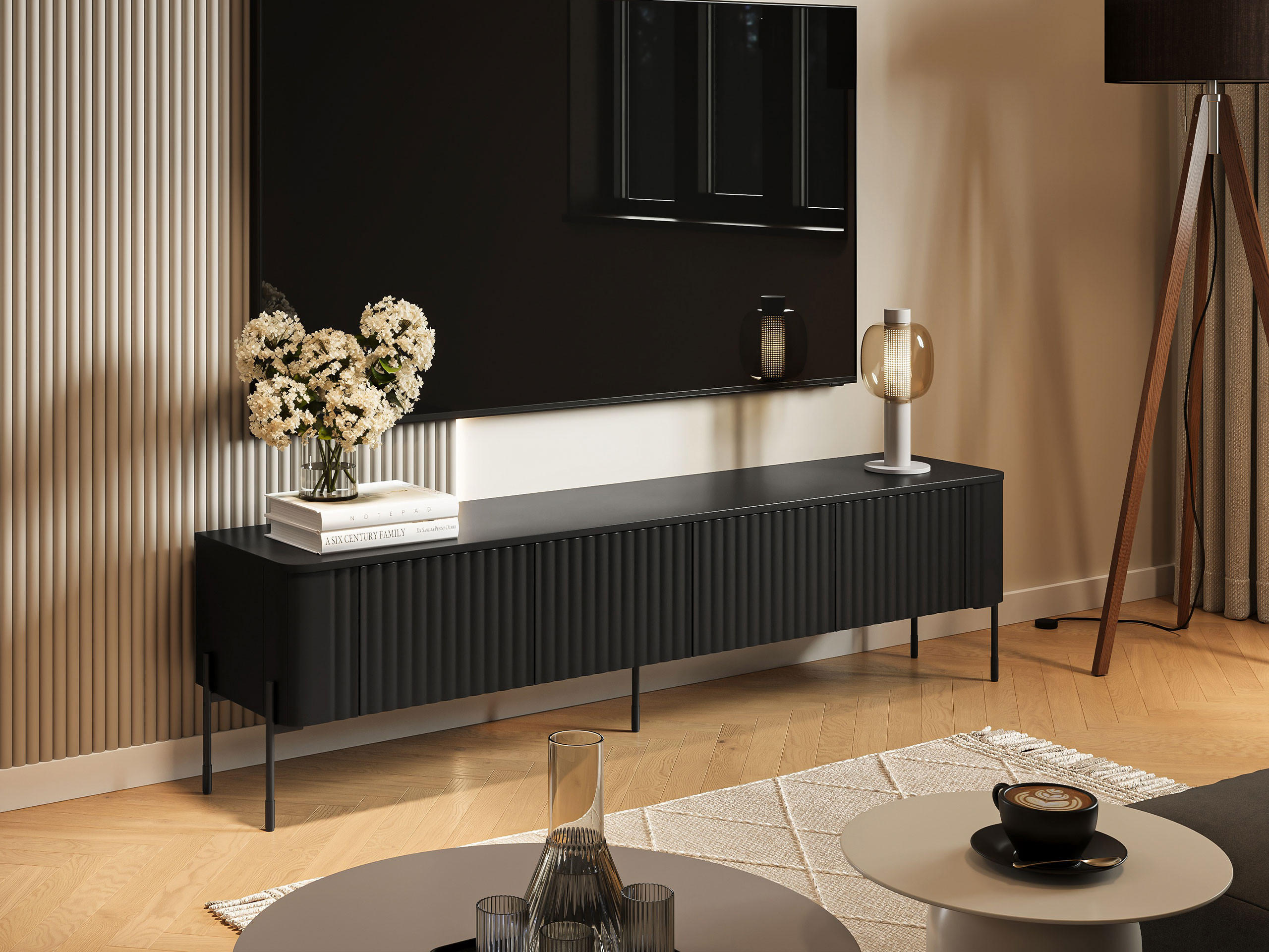 TV-LOWBOARD Vera 190 - Schwarz, Holzwerkstoff/Metall (190/50/40cm) - MIRJAN24