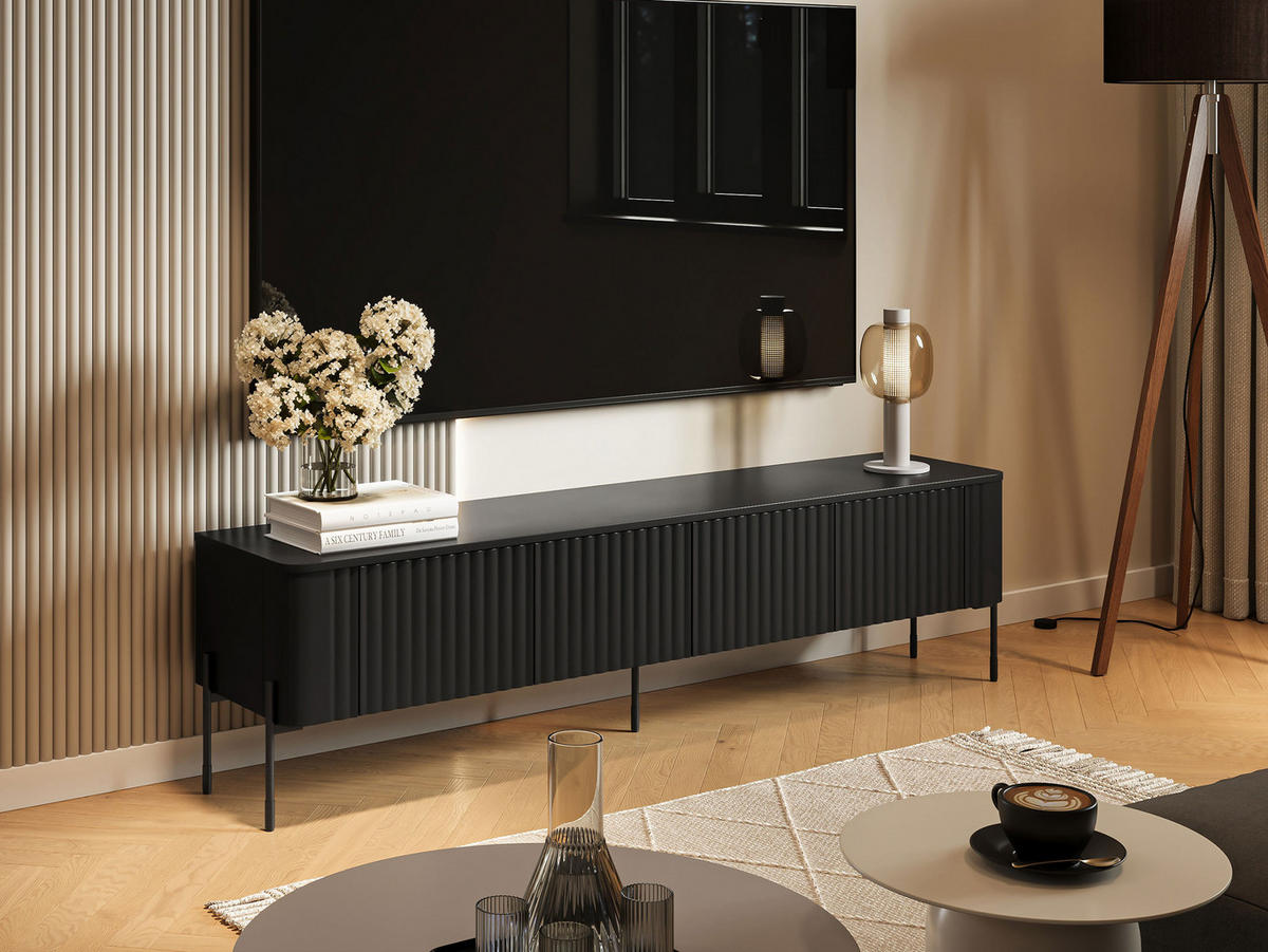 TV-LOWBOARD Vera 190 - Schwarz, Holzwerkstoff/Metall (190/50/40cm) - MIRJAN24