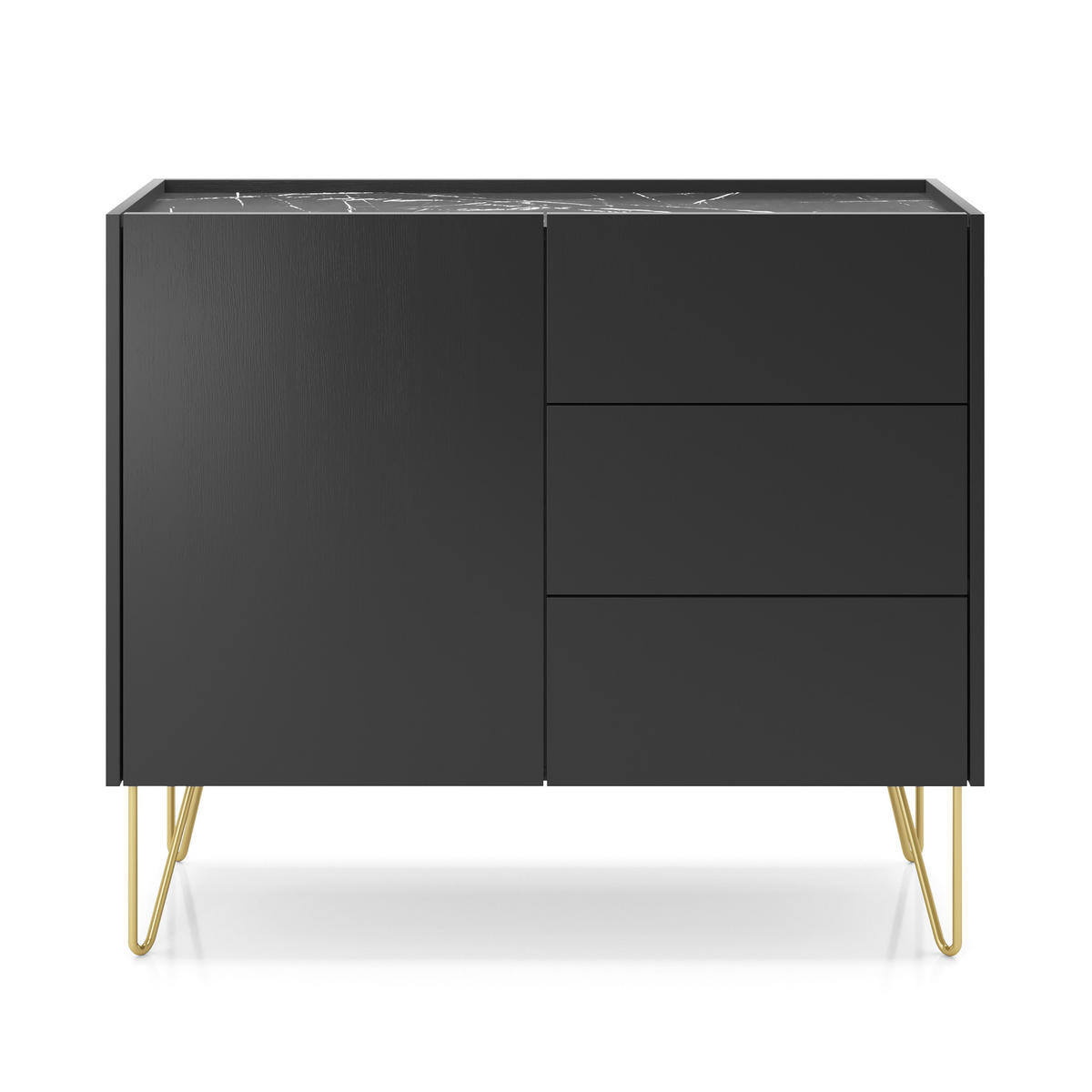 KOMMODE ARMONIA 97/83/37 cm mit 3 Schubladen 1 Türen Schwarz - Schwarz, Holzwerkstoff (97/83/37cm) - MASSENO
