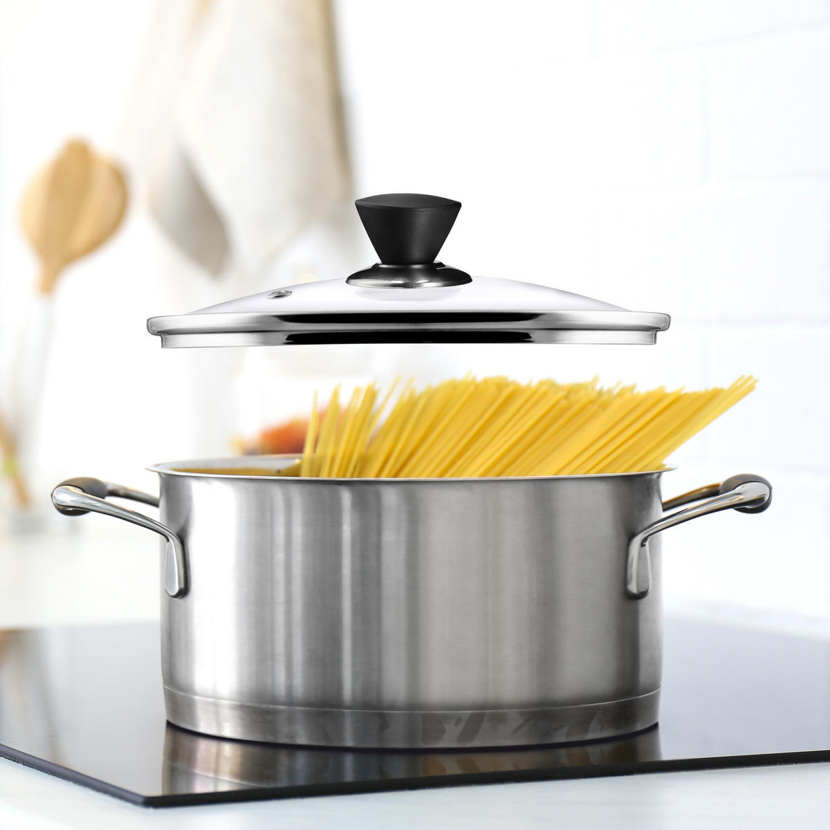 DECKEL mit schwarzem Griff, 24 cm - Transparent, Glas/Kunststoff (24cm) - KADAX