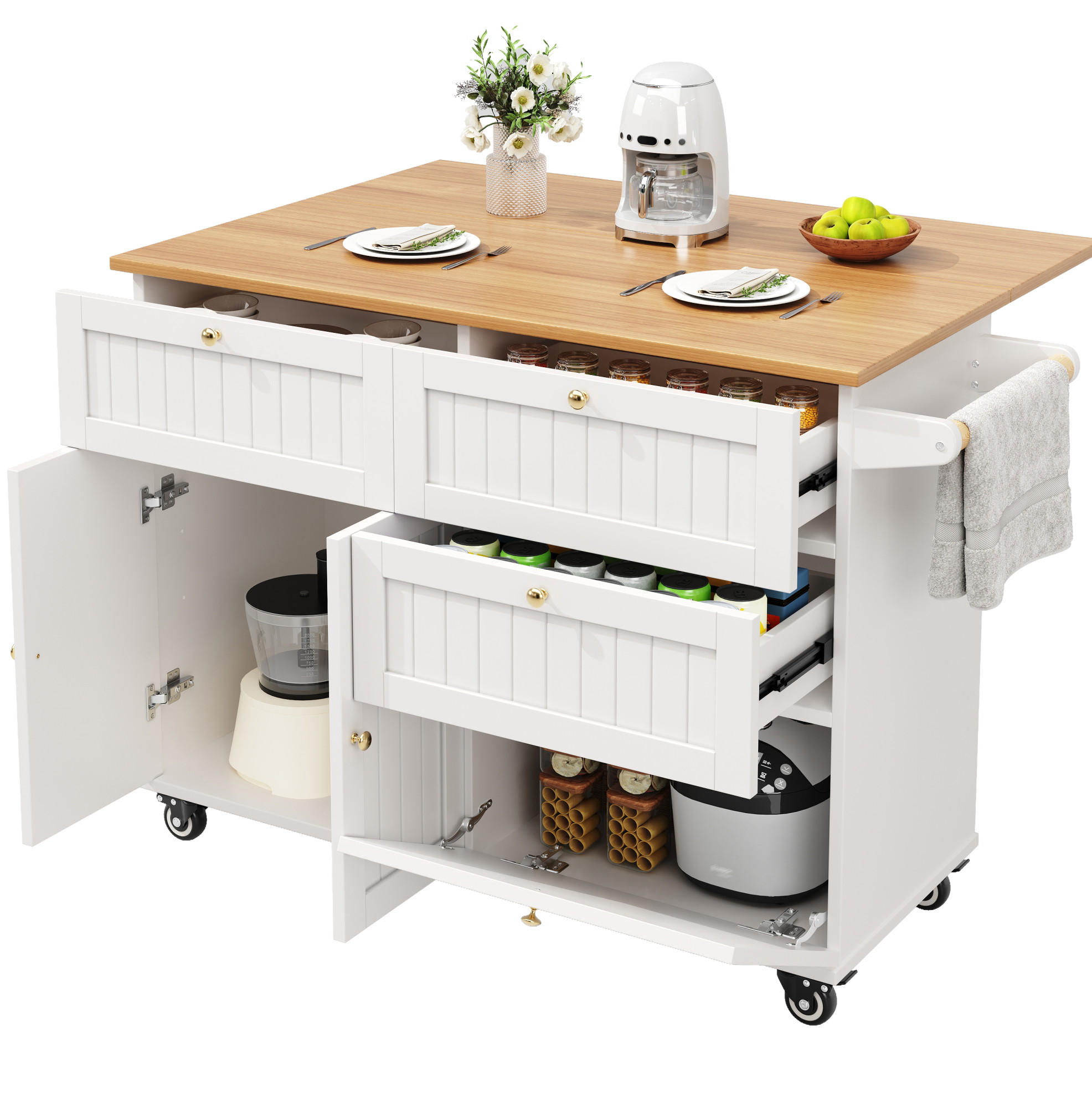 KÜCHENINSEL mit Stauraum 133 x 37,3/70 x 88 cm Weiß - Weiß, Holz (70/88/133cm) - Beauniv