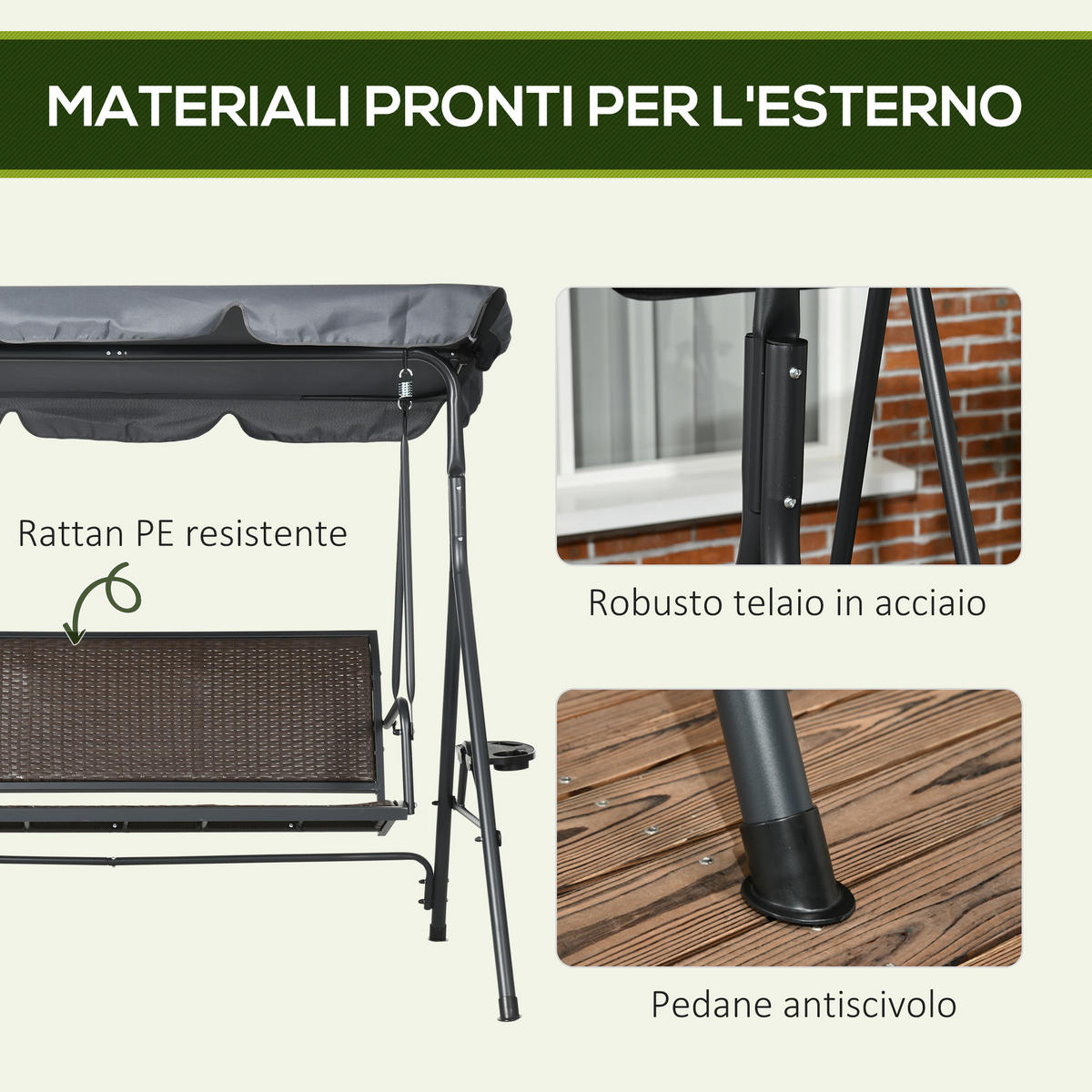 GARTENSCHAUKEL mit Rattan- und Stahlrahmen, ohne - Grau, Metall (53/14/135cm) - Vallsero