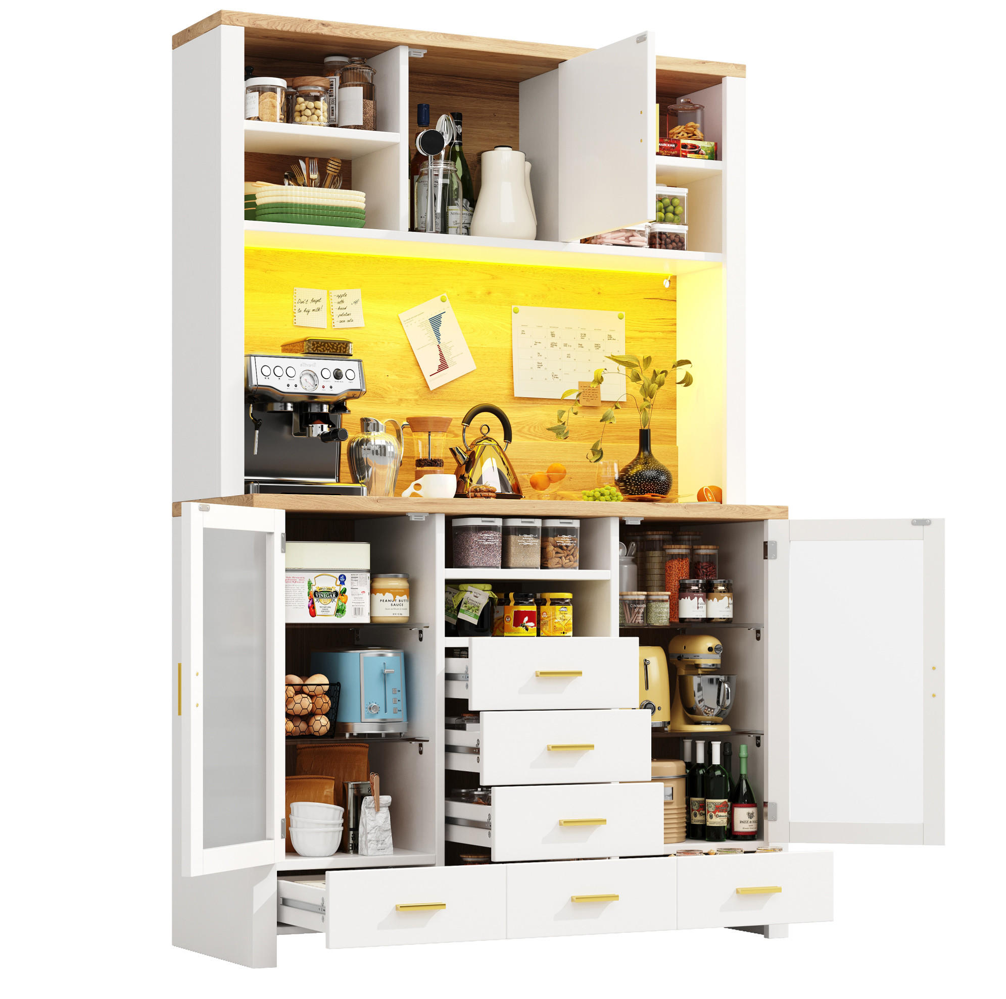 BUFFETSCHRANK 120/40/188 cm Weiß aus MDF mit LED-Lichtleiste - Weiß, Holzwerkstoff (120/188/40cm) - OKWISH