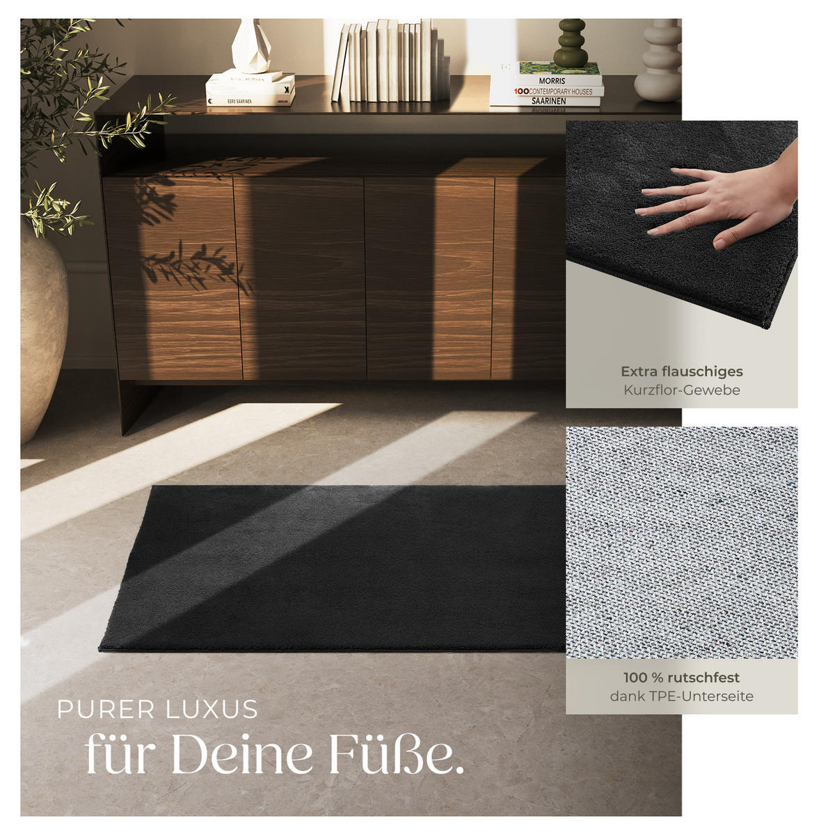 KURZFLORTEPPICH Soft Zone,rutschfeste Unterseite,schwarz - Schwarz, Kunststoff (150/80cm) - tectake