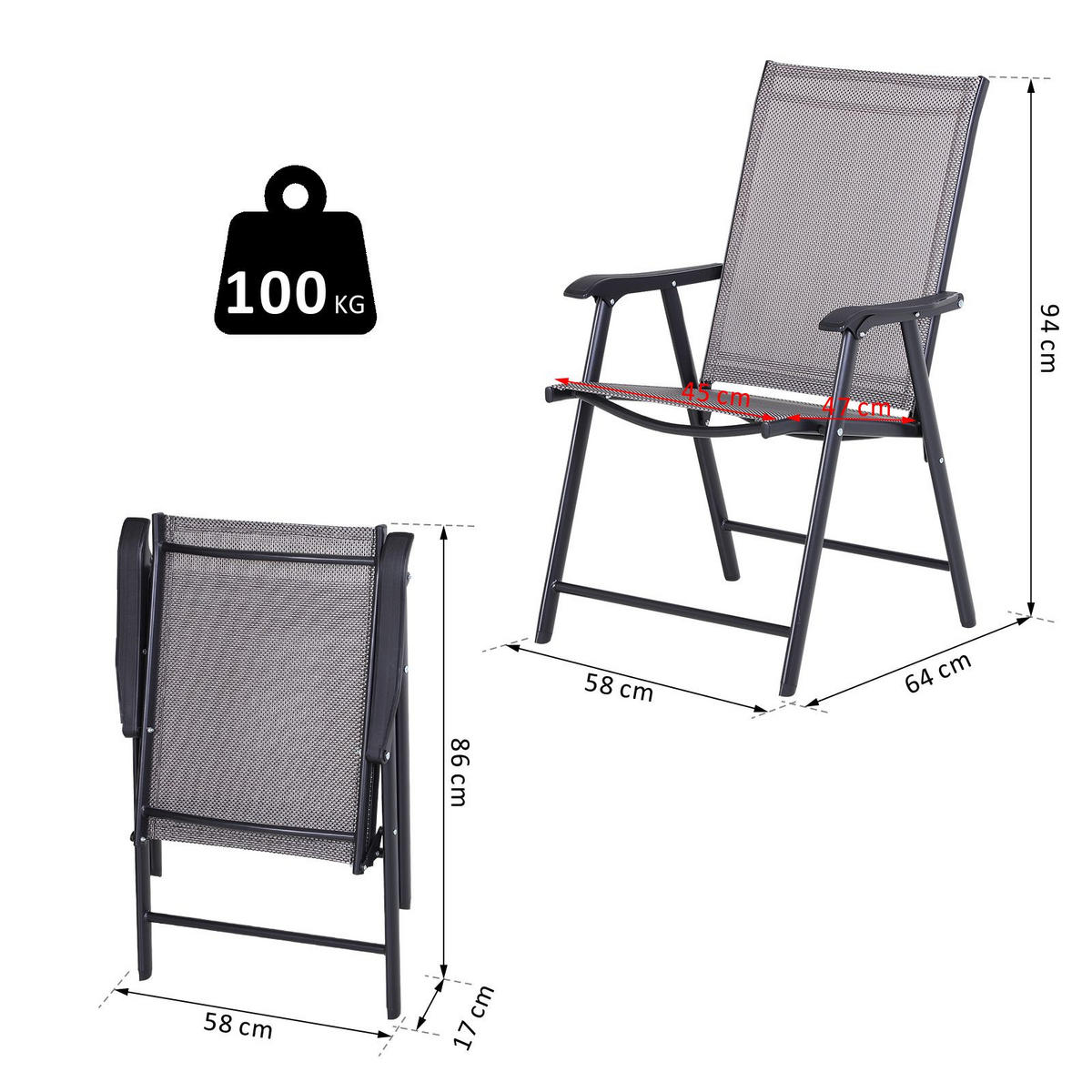 KLAPPSESSEL Grau 2 Stück - Grau, Holz (58/94/64cm) - GiPP