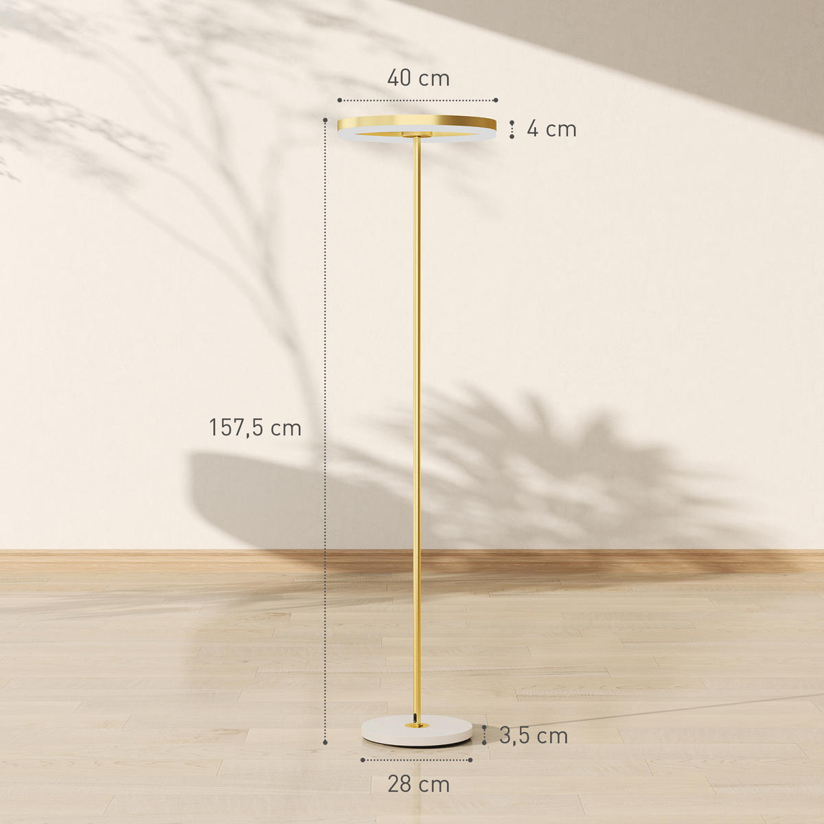 STEHLAMPE LED Wohnzimmer Dimmbar Stehleuchte mit 3 Lichtfarben, Fußschalter - Gelb, Metall (40/40/157.5cm) - HOMCOM