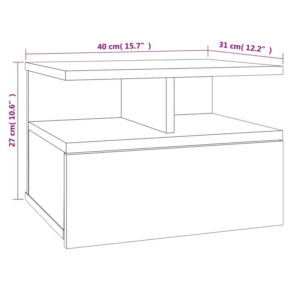 NACHTTISCHE 2Stk. Hängend Sonoma-Eiche 40/31/27Cm Holzwerkstoff - Sonoma Eiche, Holz (40/27/31cm) - vidaXL