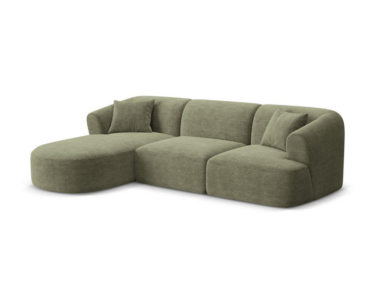 MODULARES-ECKSOFA links Campi aus Cord Moosgrün 4 Sitzplätze - Salbeigrün, Textil (156/256cm) - Cosmopolitan Design