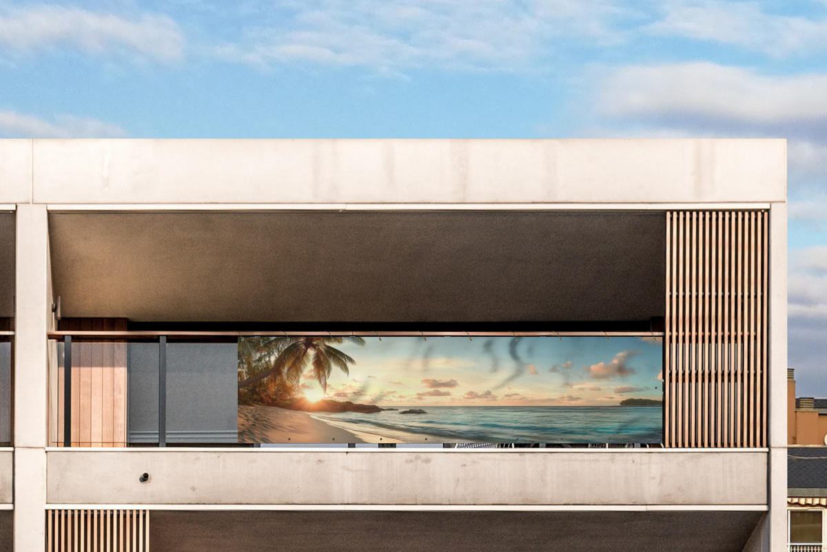 BALKON-SICHTSCHUTZ Strand - Palmen - Meer - Sonnenuntergang 300x75 cm - Samtahornfarben, Kunststoff (300/75cm) - MuchoWow