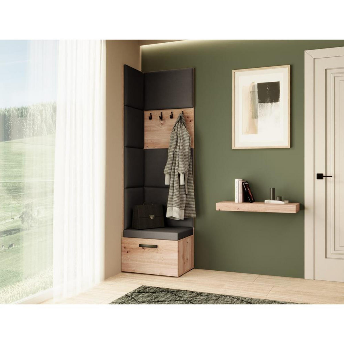 GARDEROBE Margaret V 81/203/43 mit gepolsterten Paneelen - Schwarz/Eiche Artisan, Holzwerkstoff/Kunststoff (60/206.5/42cm) - Beautysofa