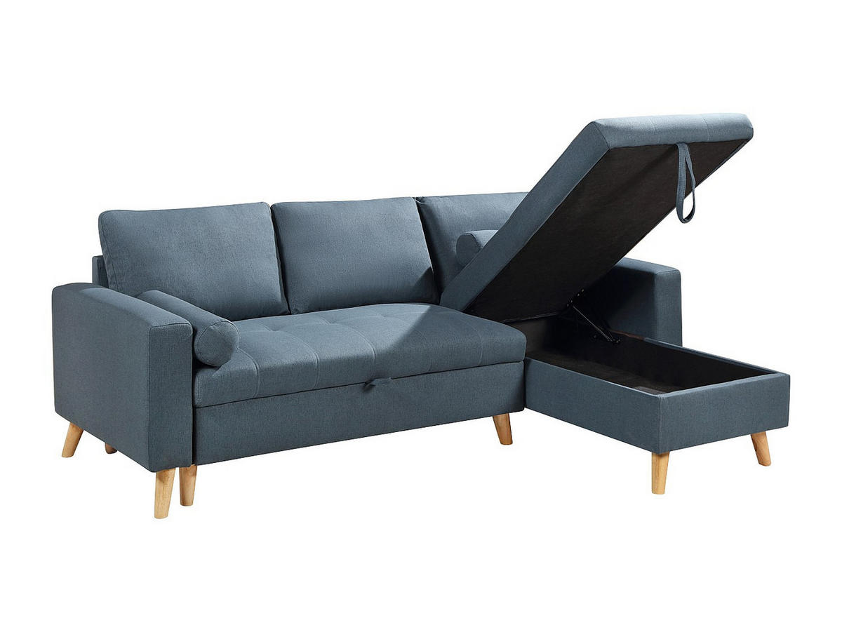 ECKSOFA mit Schlaffunktion & Bettkasten – Stoff – Türkisblau – KORI - Blau, Textil (225/146cm) - Vente-Unique