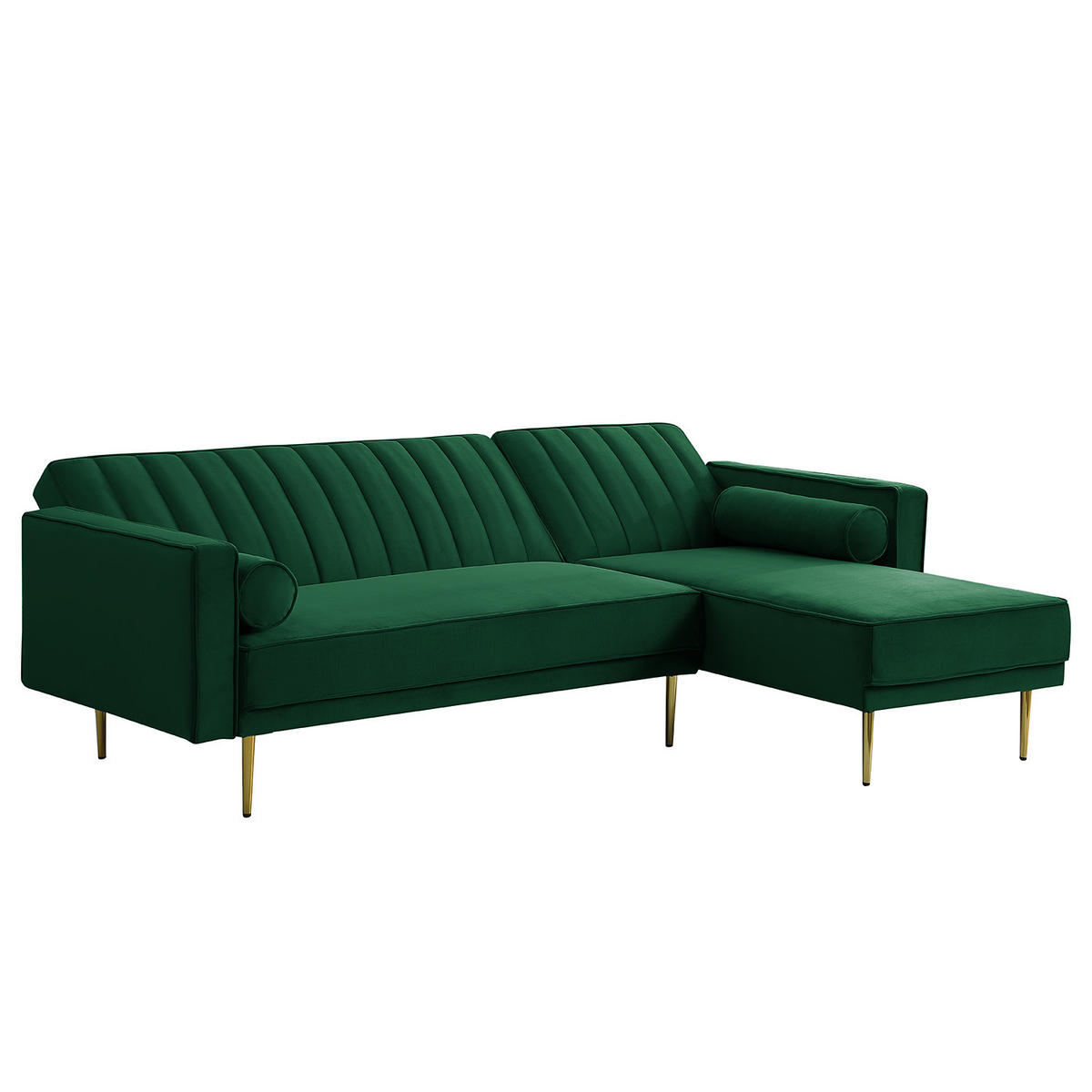 ECKSOFA mit Schlaffunktion - Samt - Dunkelgrün/Goldfarben, Textil/Metall (223/144cm) - home24