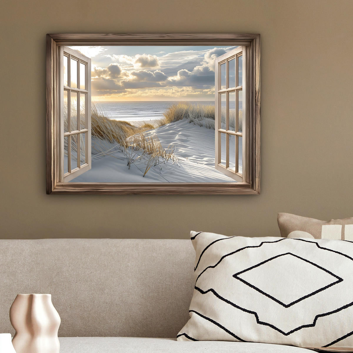 LEINWANDBILD Ausblick - Strand - Dünen - Meer - Natur 40x30 cm - Sandfarben, Textil (40/30cm) - MuchoWow