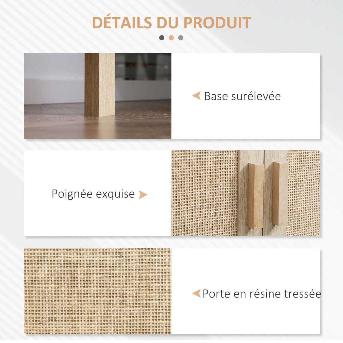 SIDEBOARD Holzwerkstoff/Rattan-Optik, 3 Türen, 136/41/70 cm - Naturfarben, Holz (136/70/41cm) - PANGIVO