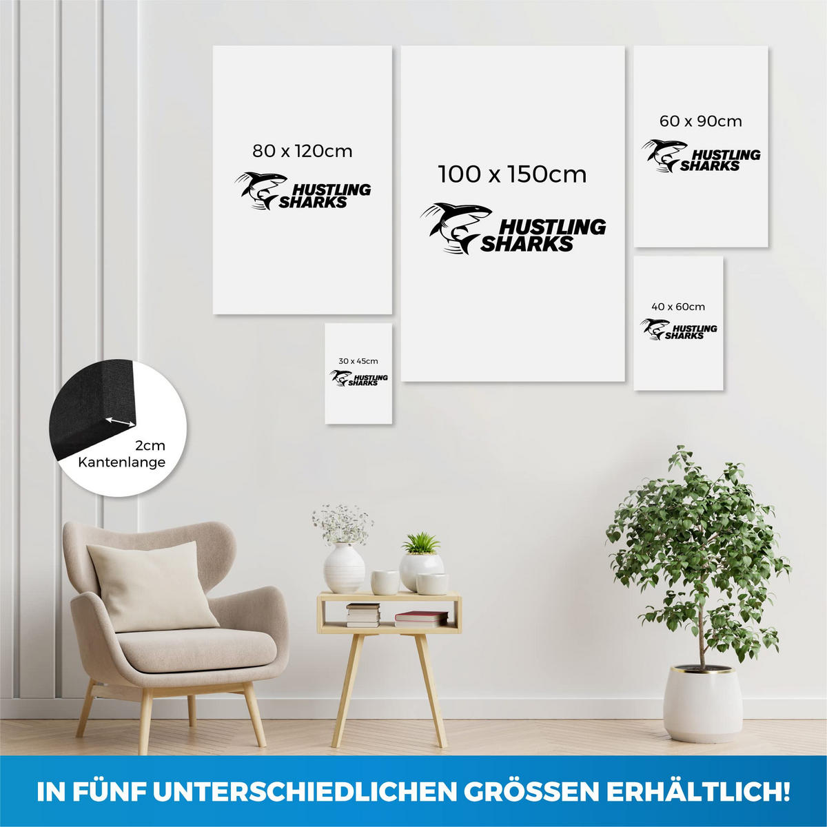 WANDBILD XXL SPIEL UM ZU GEWINNEN! - 80 x 120cm - Weiß, Textil (80/120cm) - Hustling Sharks