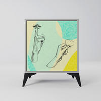 SIDEBOARD BODY LANGUAGE, Grau, 57,5x42x70,5 cm, Schwarze Metall-Sternfüße - Multicolor/Schwarz, Holzwerkstoff/Metall (57.5/70.5/42cm) - SpaceRebels