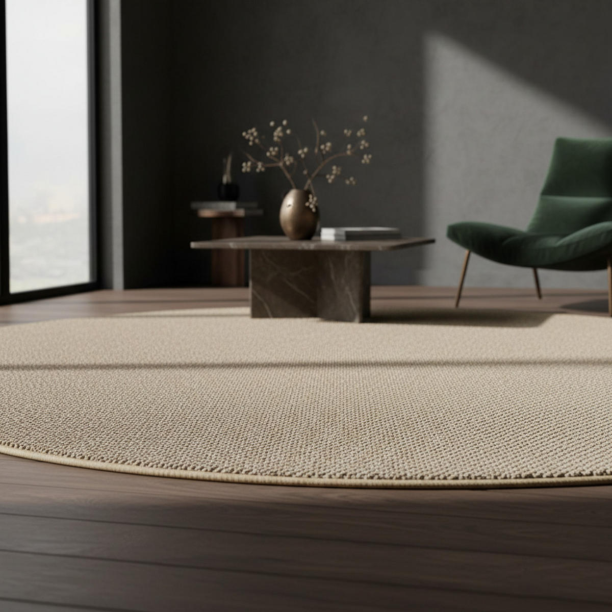 TEPPICH Kurzflor Flachgewebe Uni-Design Polypropylen Wohnzimmer Beige Rund 200x200 - Beige, Textil (200/200cm) - KADIMA DESIGN