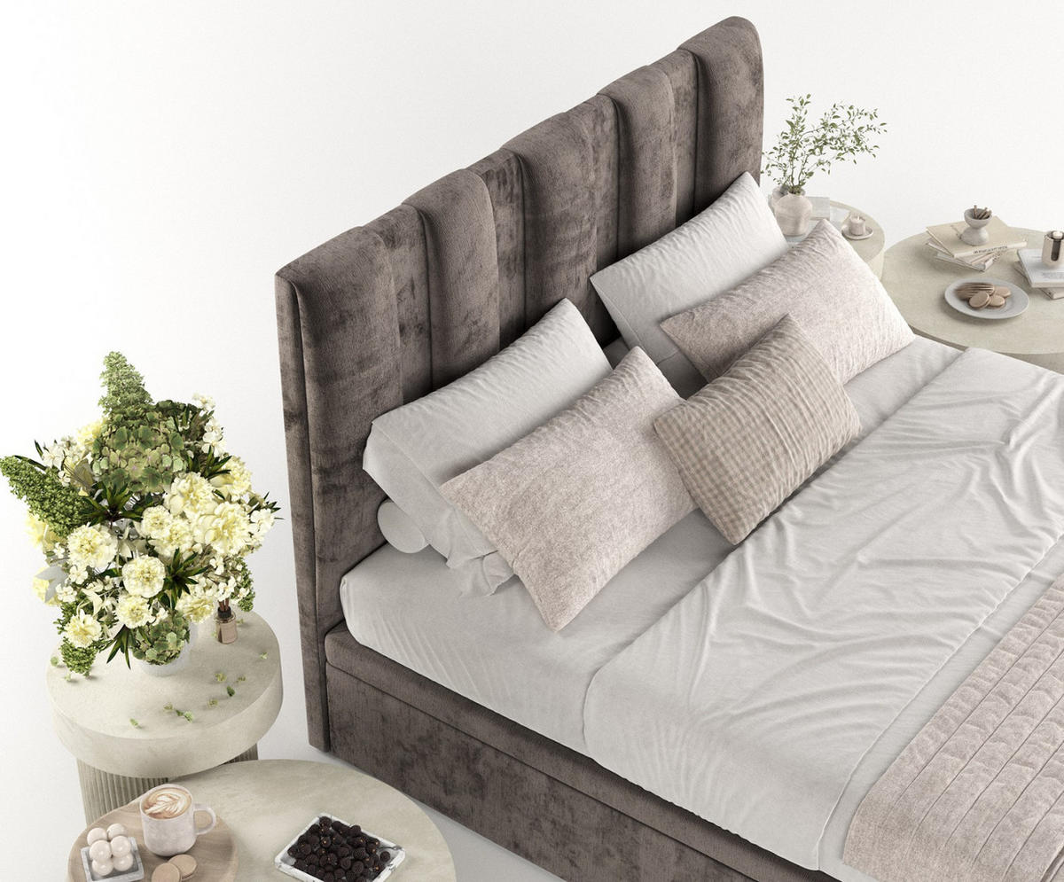 POLSTERBETT Orta mit Stauraum 120/200 cm Braun im Lotta Stoff - Schwarz/Braun, Holz/Holzwerkstoff (120/200cm) - AltaBeds