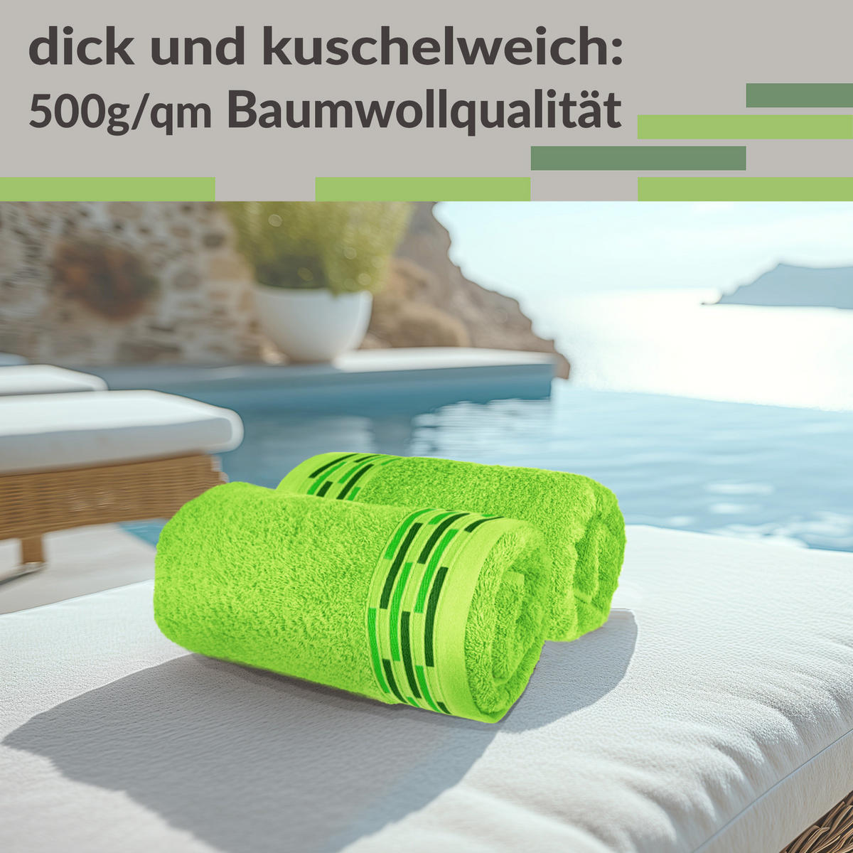 HANDTUCH Lugano Apfelgrün 2er 50x100 cm - Hellgrün, Textil (50/100cm) - Lashuma