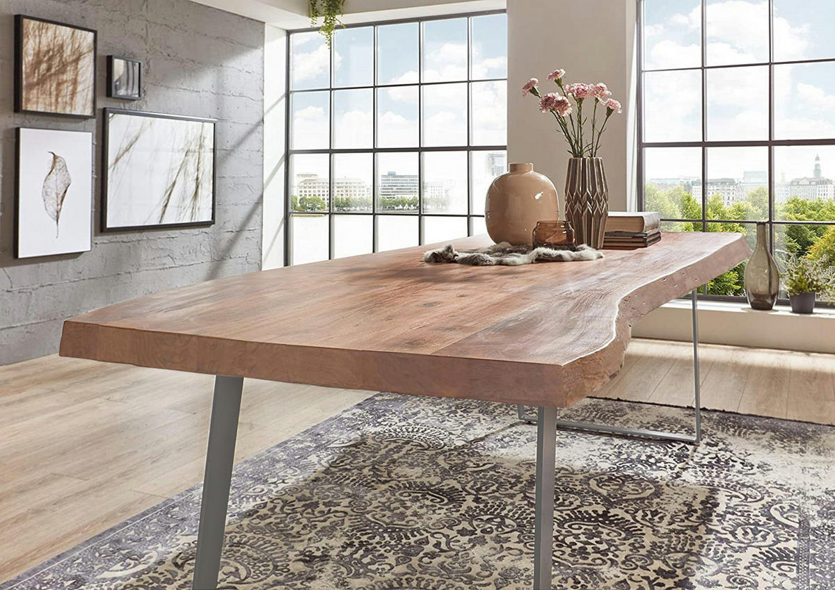 ESSTISCH HALMSTAD - Beige/Silberfarben, Holz/Metall (100/300/79cm) - SAM
