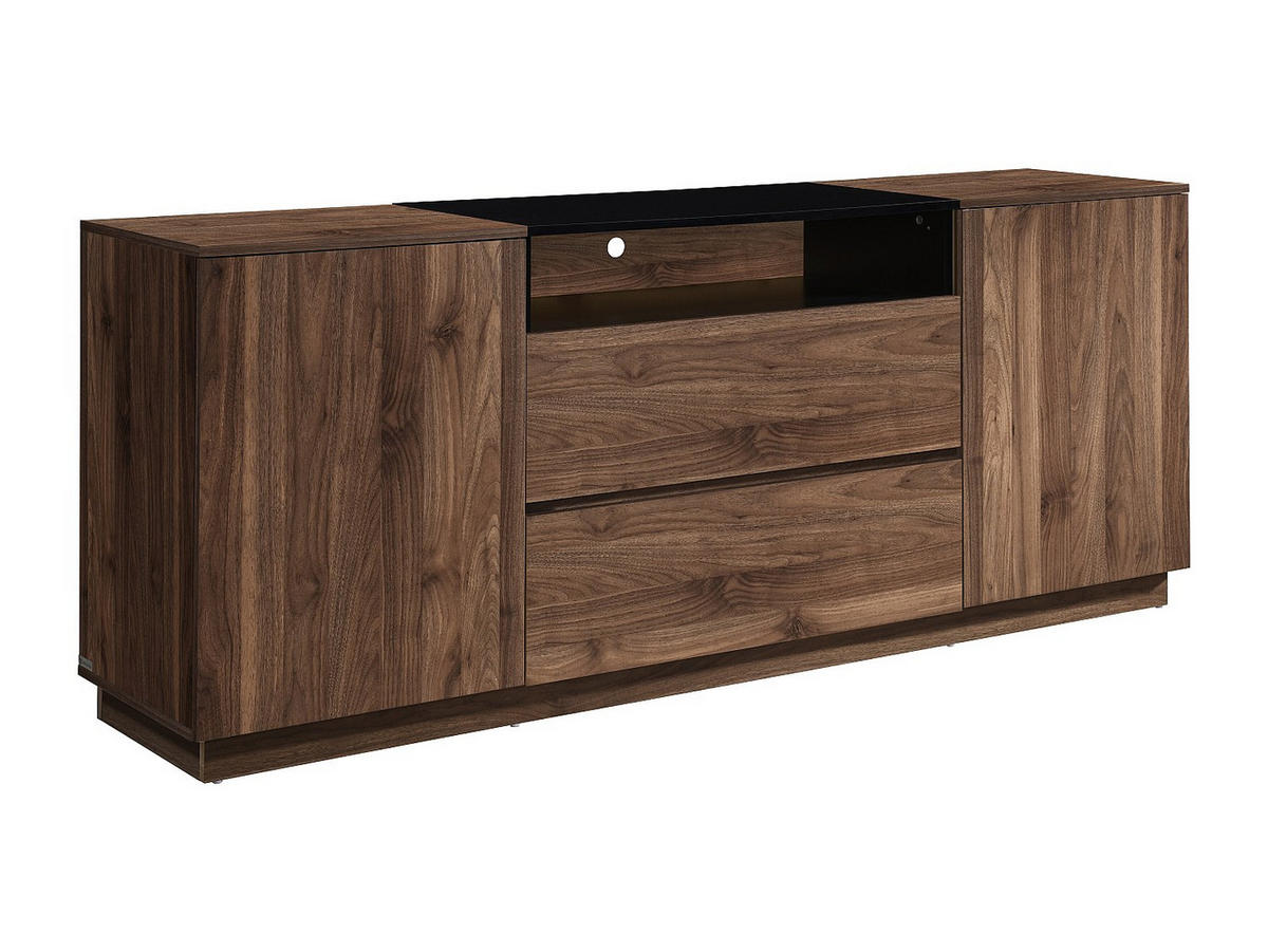 SIDEBOARD mit 2 Türen, 2 Schubladen & 1 Ablagefach – Dunkles Holz & Schwarz – CEMILINA - Dunkelbraun, Holz (180/75/40cm) - Vente-Unique