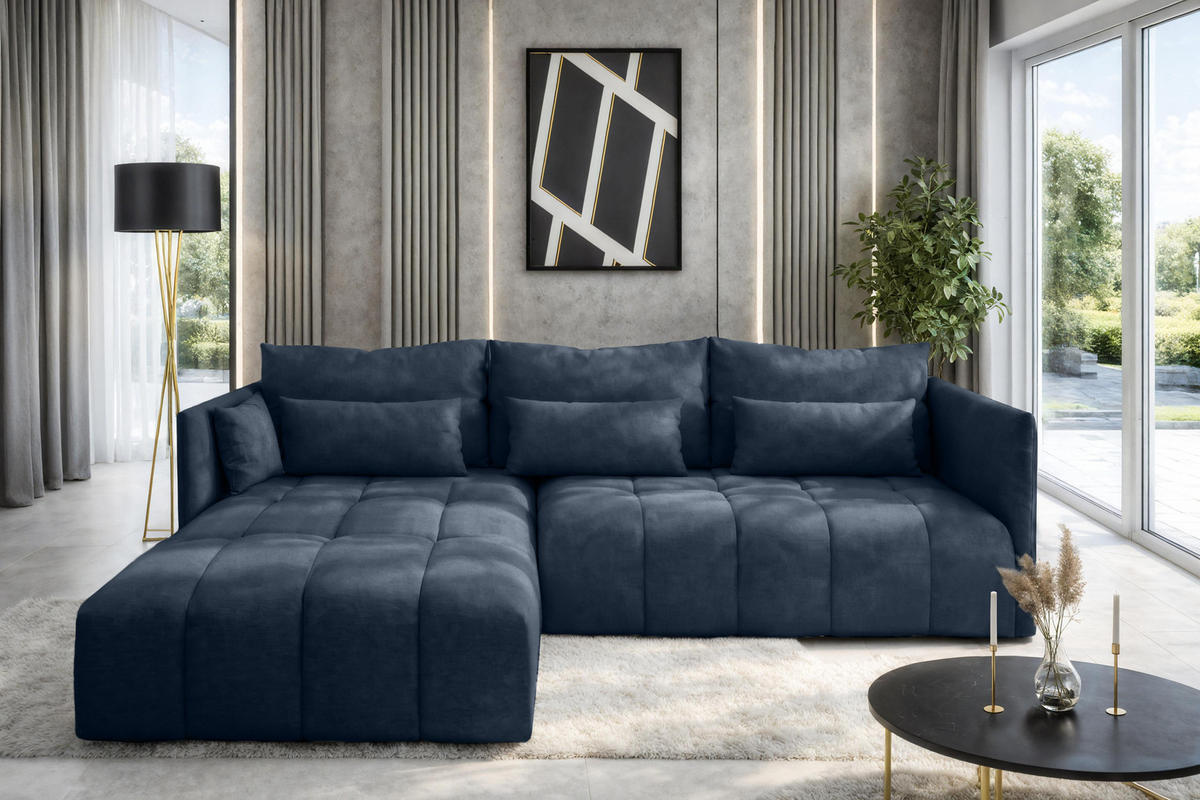 ECKSOFA L Form Cosmova Blau 245/182/83 cm mit Schlaffunktion - Blau/Schwarz, Kunststoff/Textil (245/182cm) - AX Living