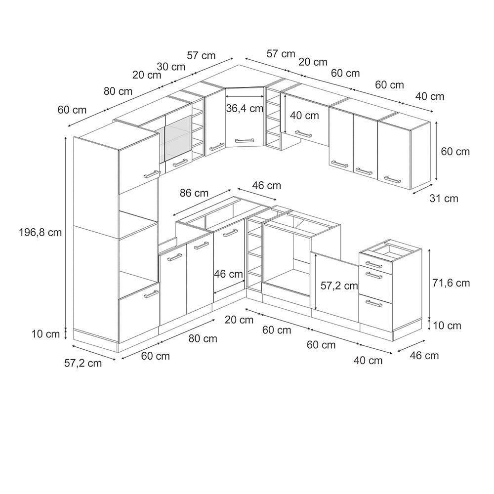 Thumbnail - Vicco Eckküche, Blaugrau, Honigeiche, Holzwerkstoff, L-Form,Formgebogen, 247x81.6x46 cm, Küchen, Eckküchen, Eckküchen oh...