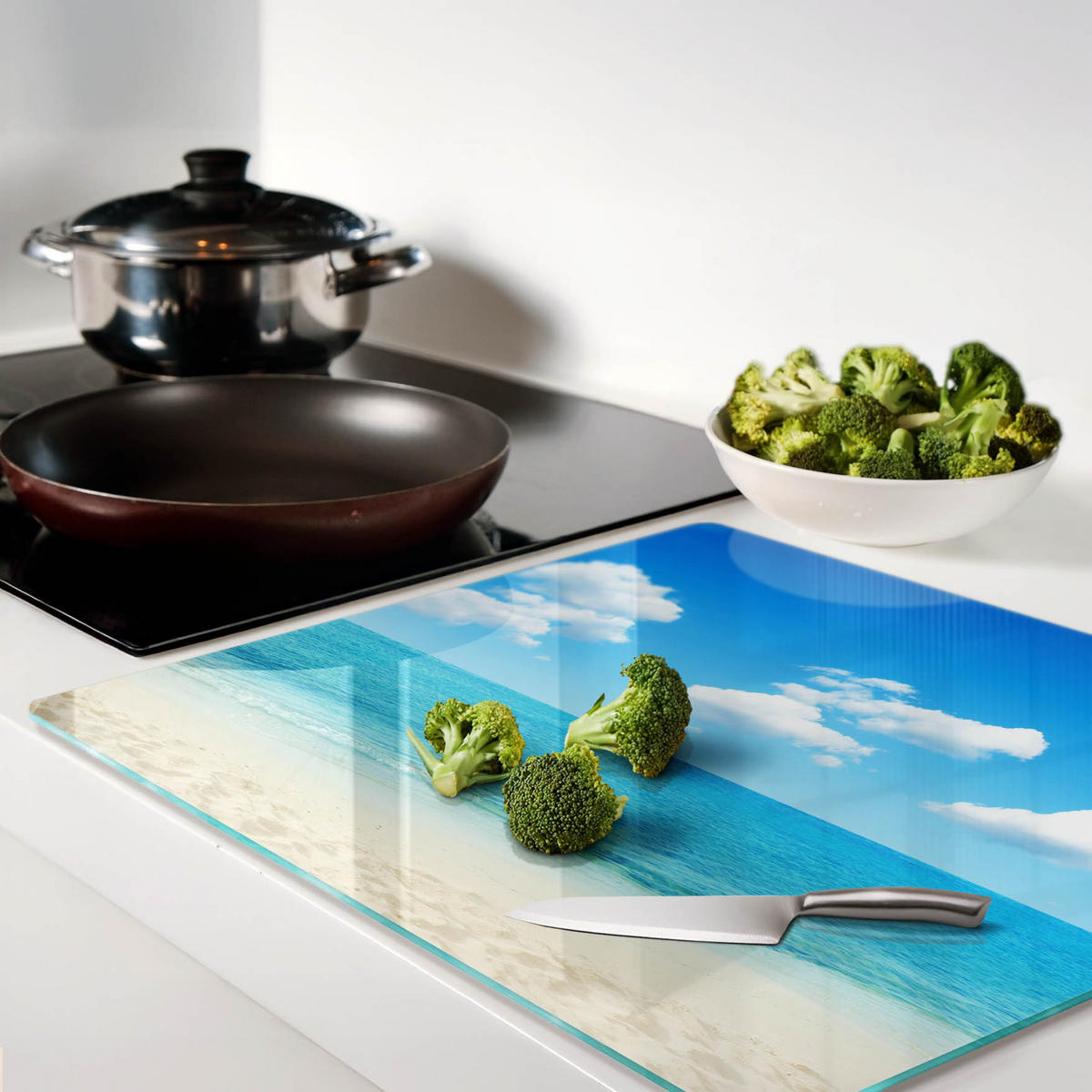 GLASPLATTE 60x52 cm Paradise Beach - Blau, Glas (60/0.4/52cm) - TULUP