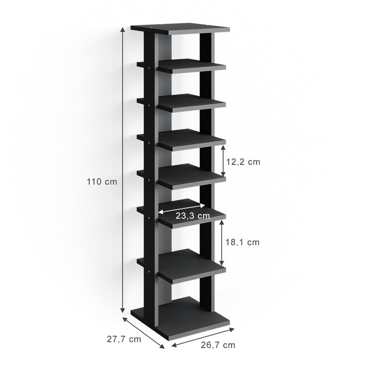 SCHUHSCHRANK Sara Anthrazit 26.7 x 110 cm - Anthrazit, Holzwerkstoff (26.7/110/27.7cm) - Vicco