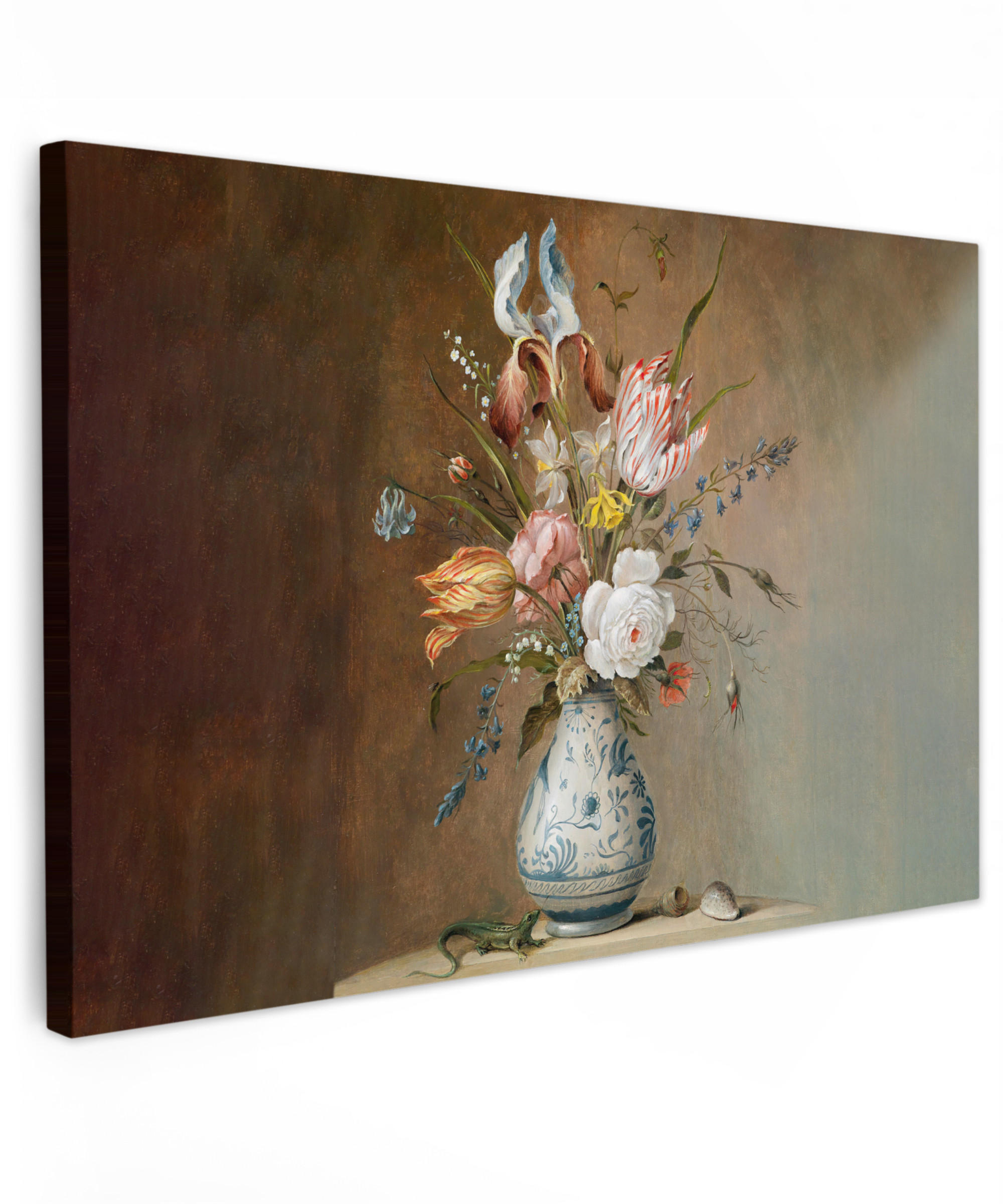 LEINWANDBILD Alte Meister - Blumen - Balthasar van der Ast XXL 150x100 cm - Hellbraun, Textil (150/100cm) - MuchoWow