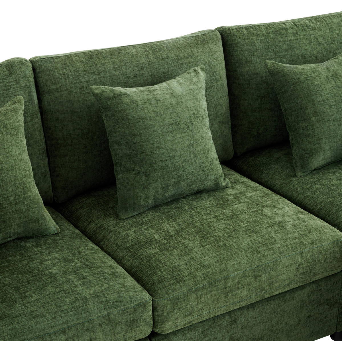 WOHNLANDSCHAFT aus Chenille 278x161x81 cm in Olivgrün mit 2 Hockern & 6 Kissen - Grün, Textil (161/81/278cm) - Modfu