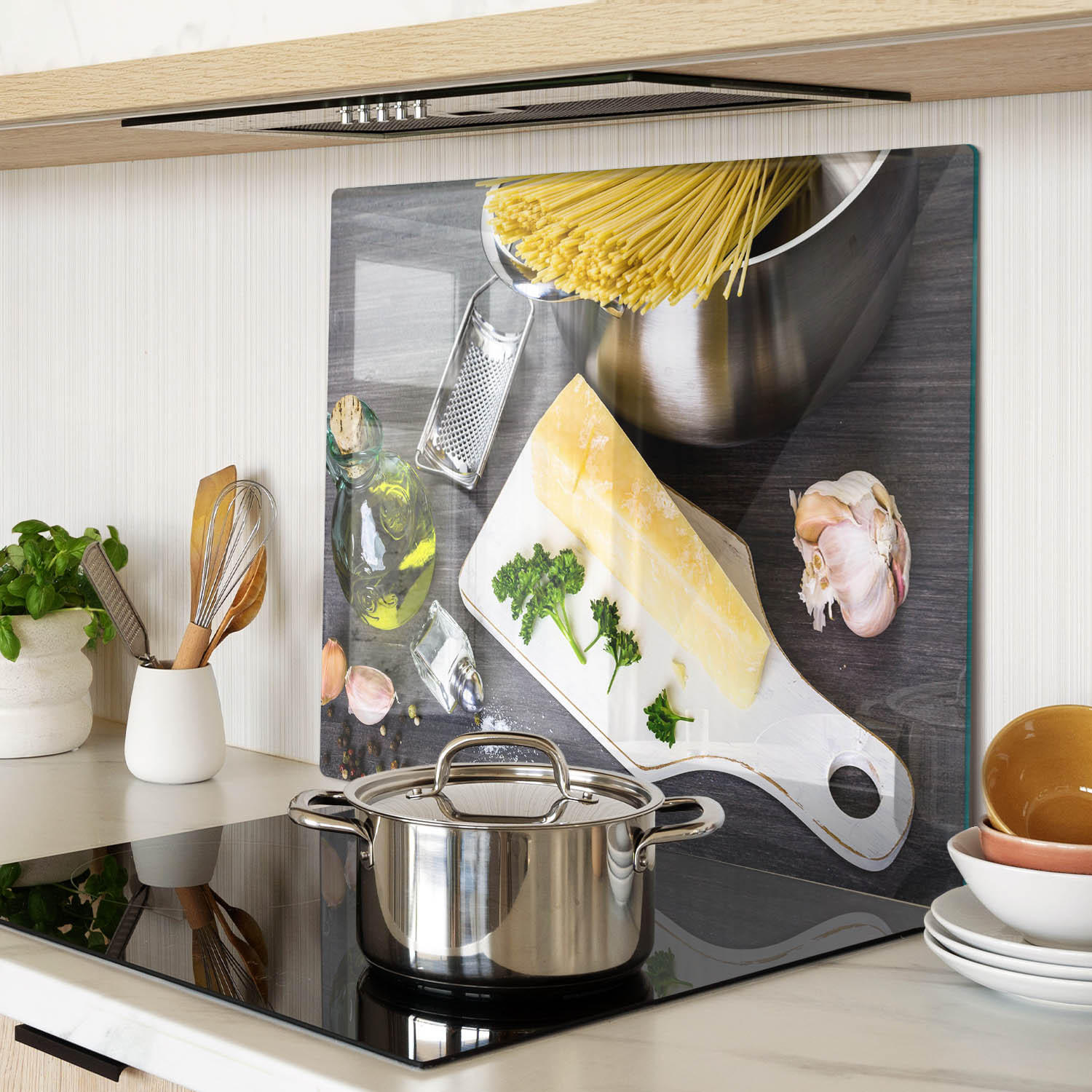 GLASPLATTE 60x52 cm Nudeln mit Knoblauch - Multicolor, Glas (60/0.4/52cm) - TULUP