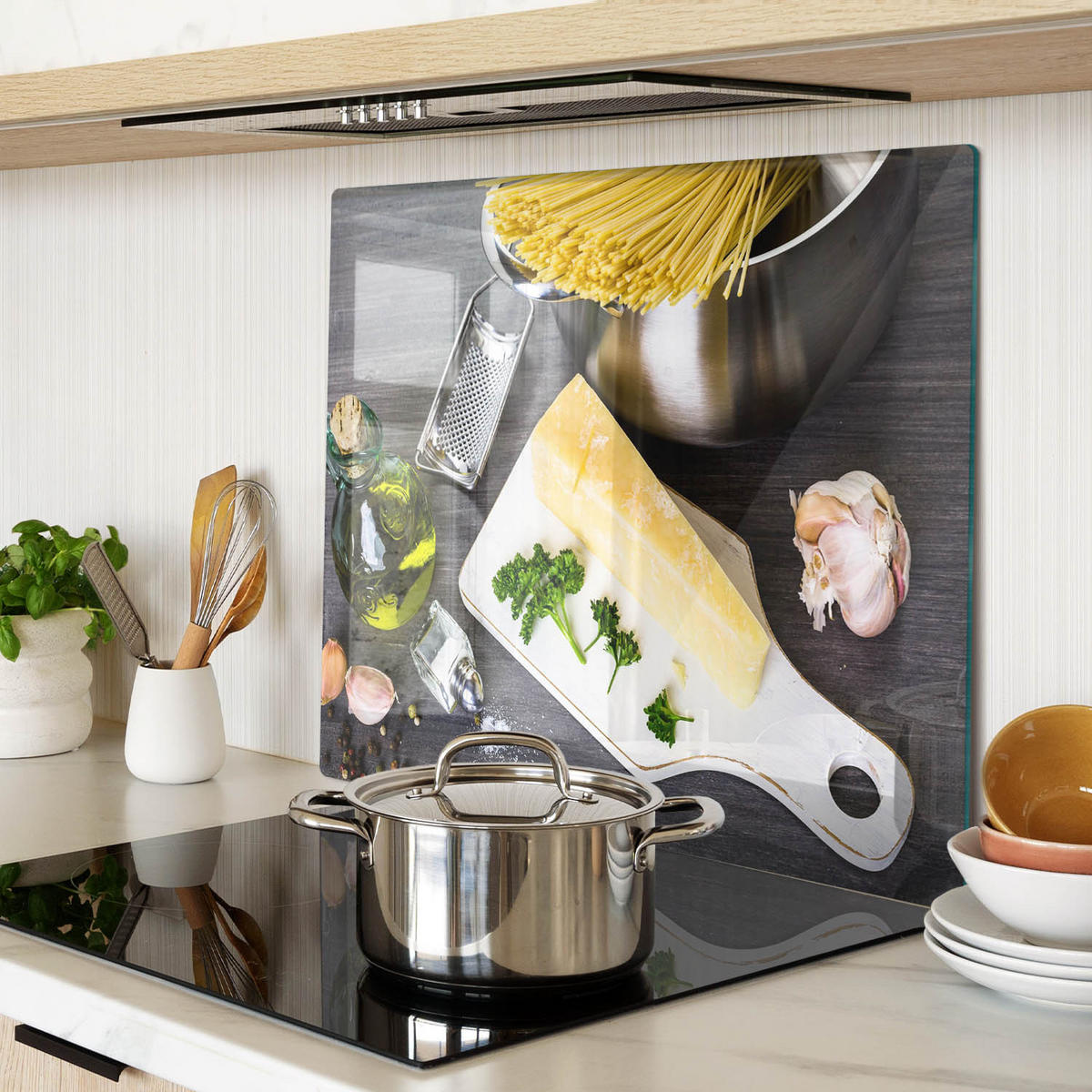 GLASPLATTE 60x52 cm Nudeln mit Knoblauch - Multicolor, Glas (60/0.4/52cm) - TULUP