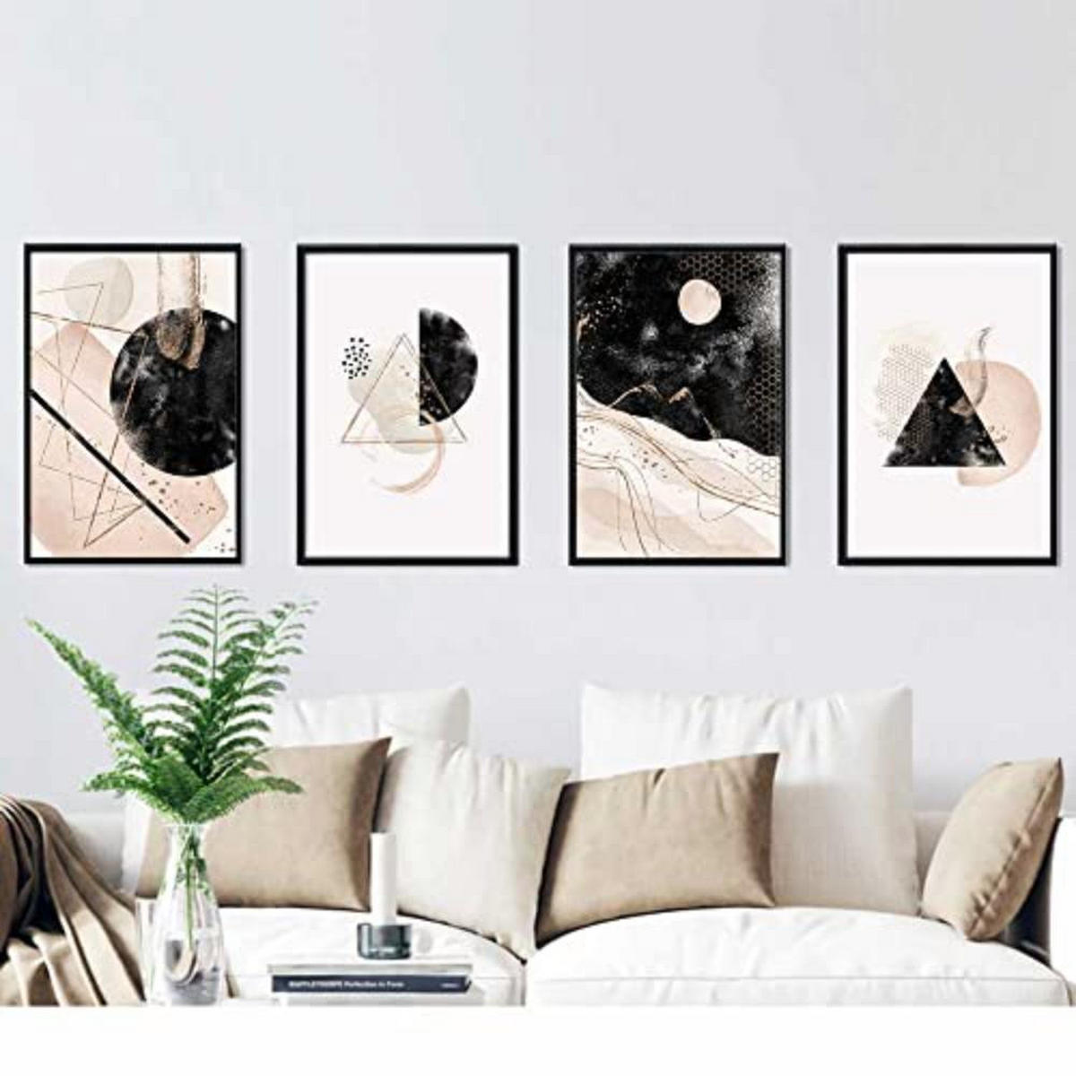 POSTER Set mit 4 Abstrakte Formen und Figuren Braun A3 Schwarzer Rahmen - Schwarz, Papier (29.7/3cm) - Nacnic