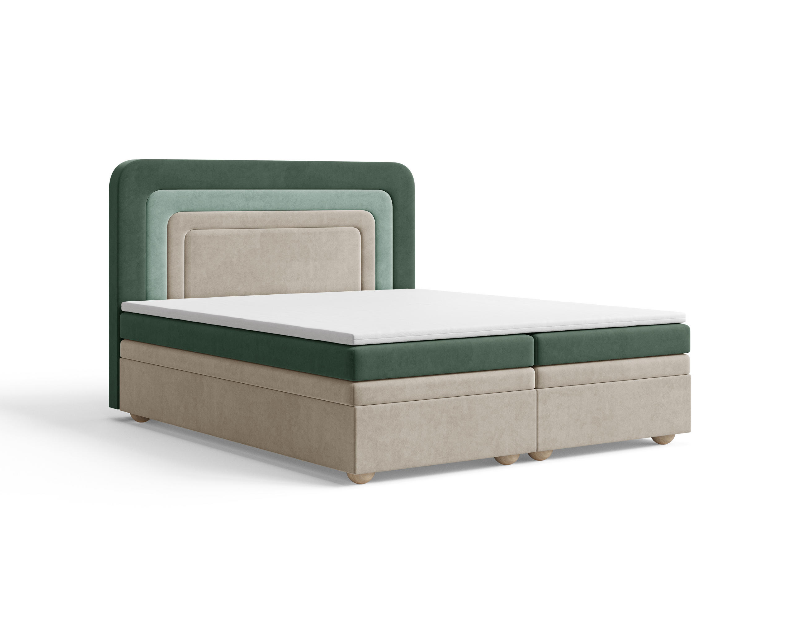 BOXBETT - Bett 10 NEST - Riviera - 140x200 cm - Modernes Polsterbett mit Bettkasten - Grün, Holz (140/200cm) - ROYAL24_MARKT