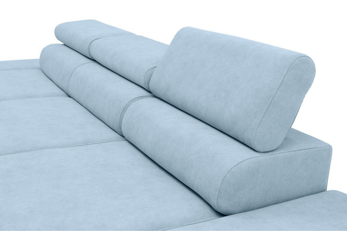 ECKSOFA JAZZ L Rechts mit Schlaffunktion 127x216 Velours Hellblau - Schwarz/Hellblau, Holz/Textil (237/285cm) - Muffo