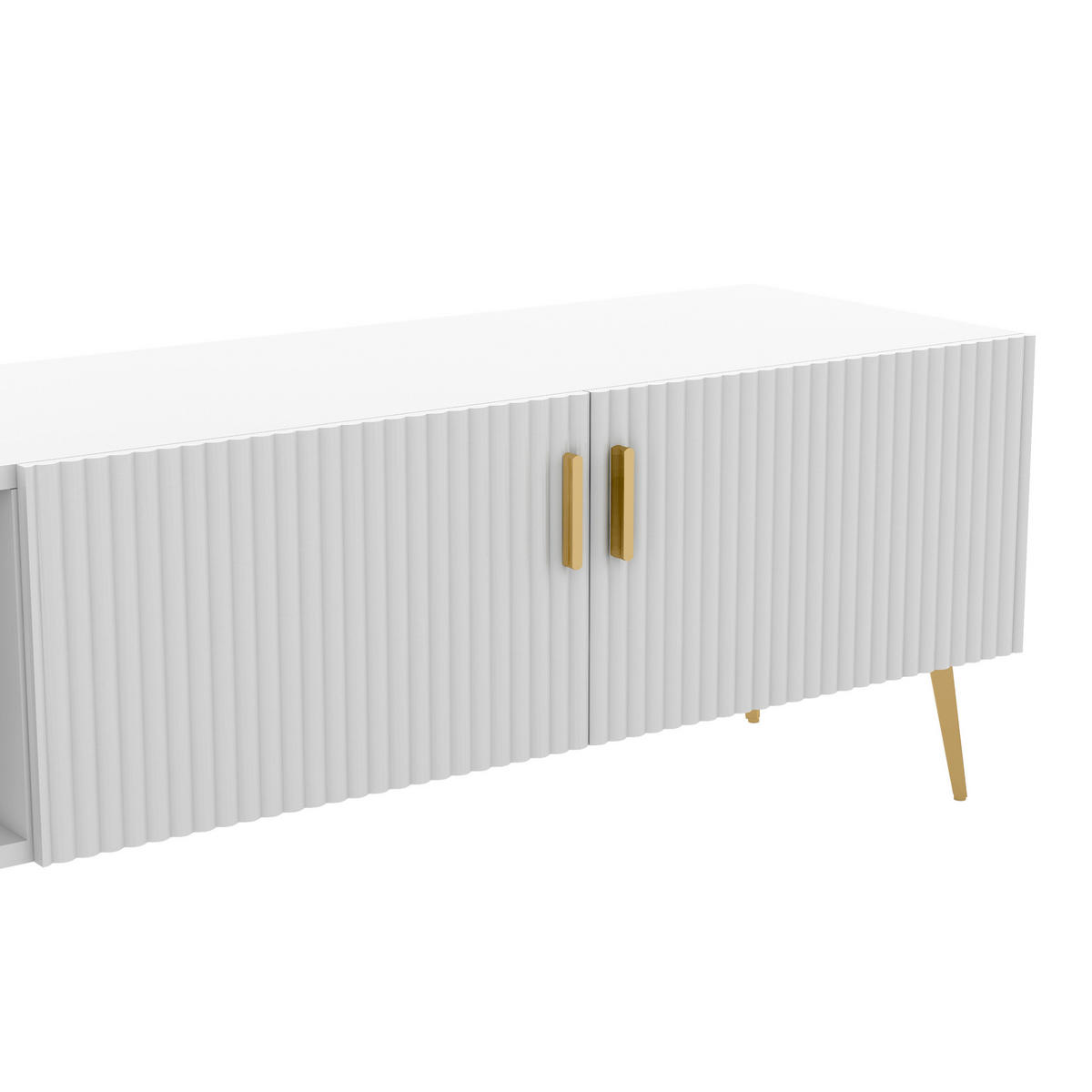 TV ormarić 180/35/41 cm bijeli od MDF-a s 2 ladice i 3 otvorena prostora za odlaganje - bijela, drvni materijal (180/44/35cm) - OKWISH