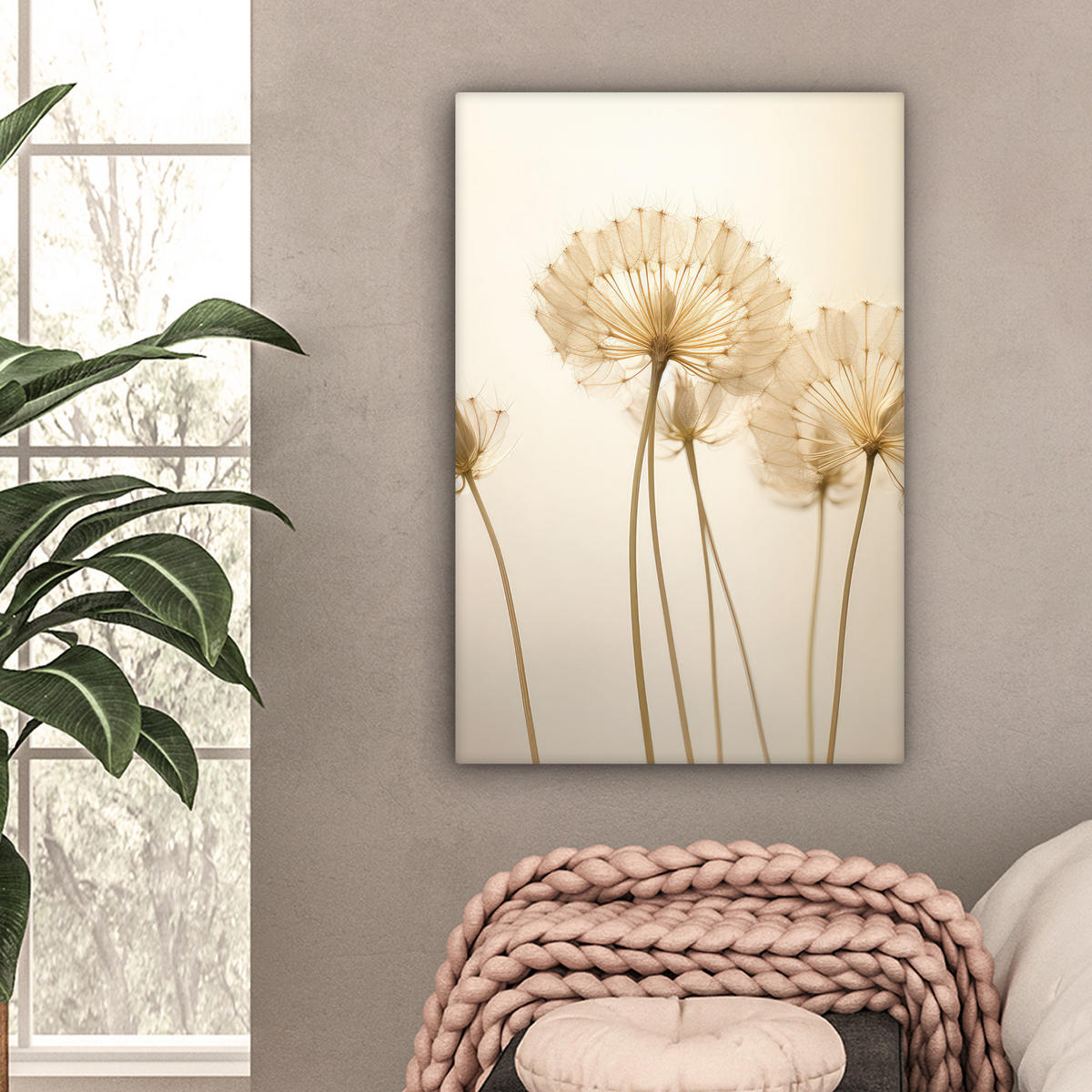 LEINWANDBILD Sonnenlicht - Löwenzahn - Botanisch - Blumen 40x60 cm - Creme, Textil (40/60cm) - MuchoWow