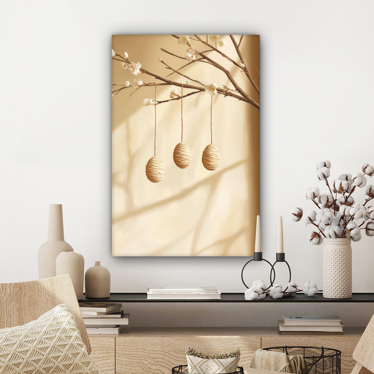 LEINWANDBILD Beige - Osterkuchen - Eier Wanddeko Schlafzimmer 60x90 cm - Beige, Textil (60/90cm) - MuchoWow